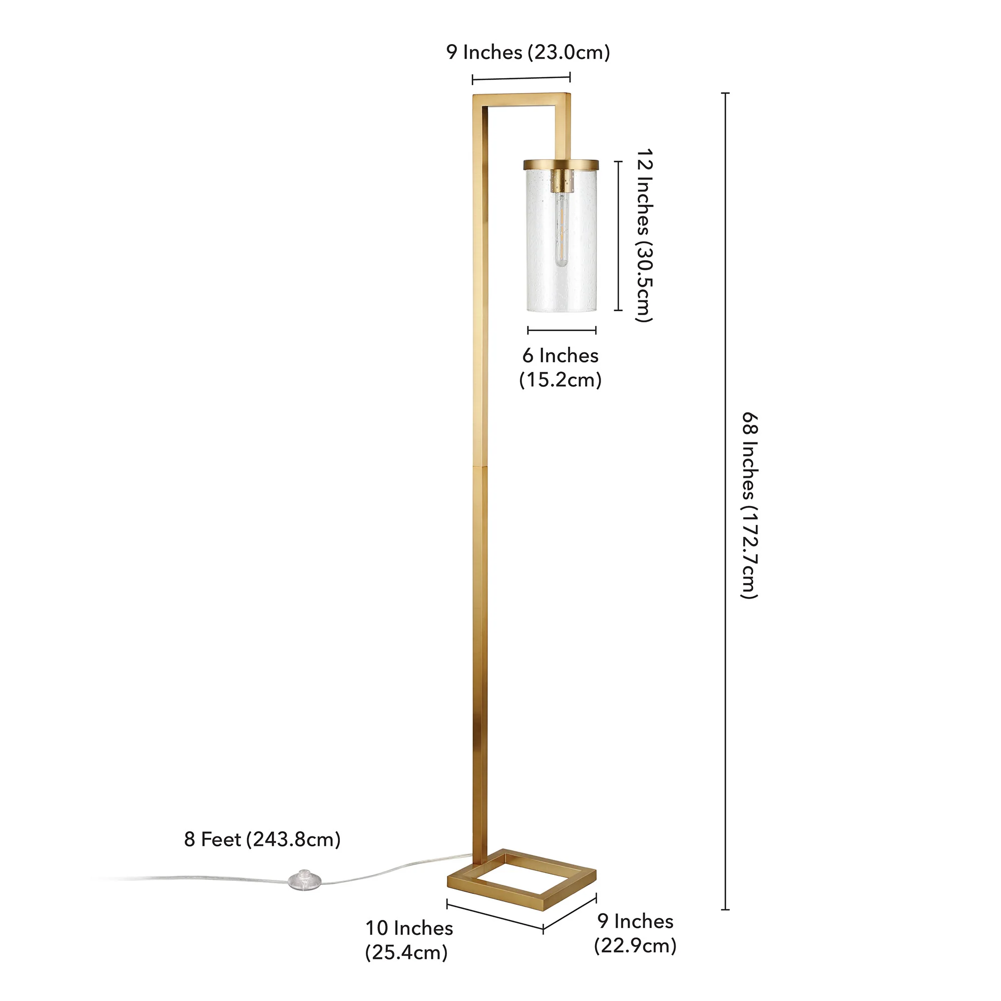 Brass Reading Floor Lamp With Clear Seeded Glass Drum Shade By Homeroots - Image 6