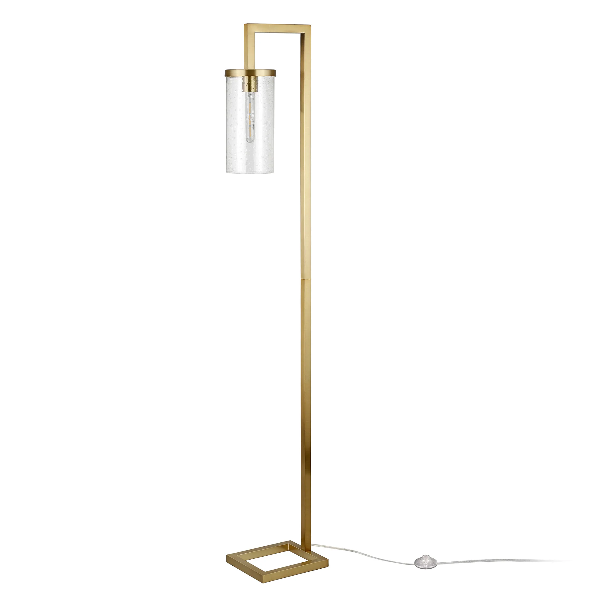 Brass Reading Floor Lamp With Clear Seeded Glass Drum Shade By Homeroots - Image 8