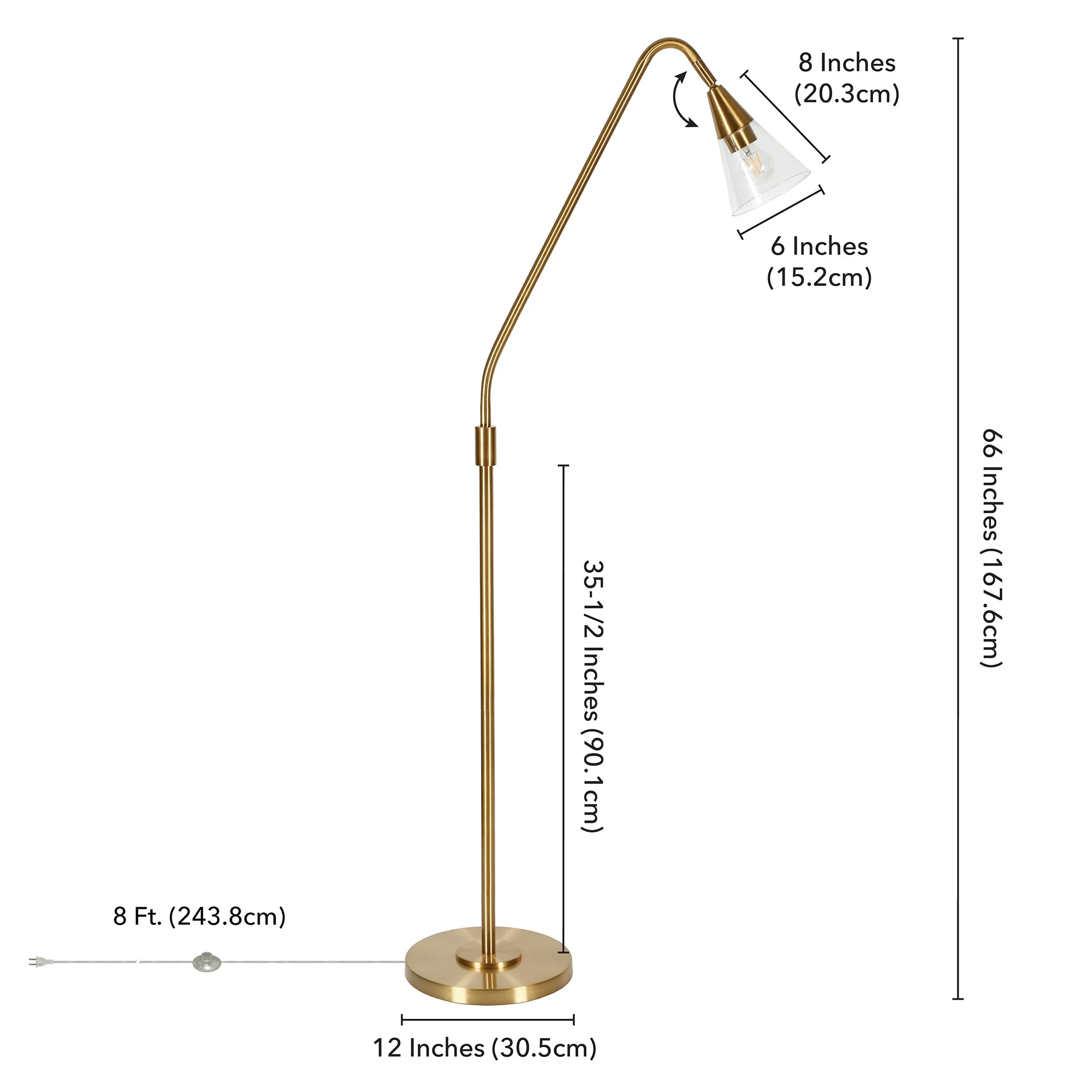Brass Reading Floor Lamp With Clear Transparent Glass Dome Shade By Homeroots - Image 2