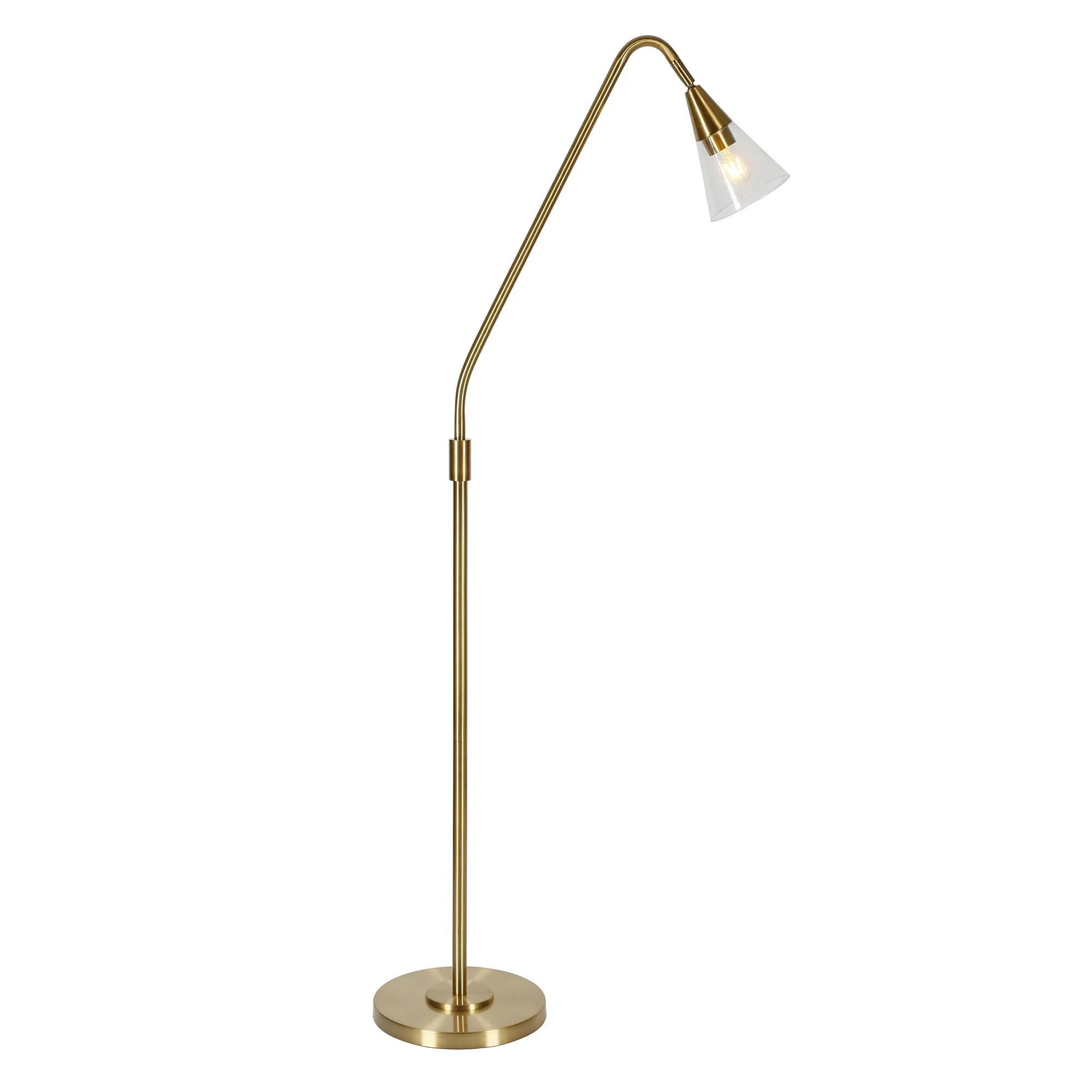Brass Reading Floor Lamp With Clear Transparent Glass Dome Shade By Homeroots - Image 3