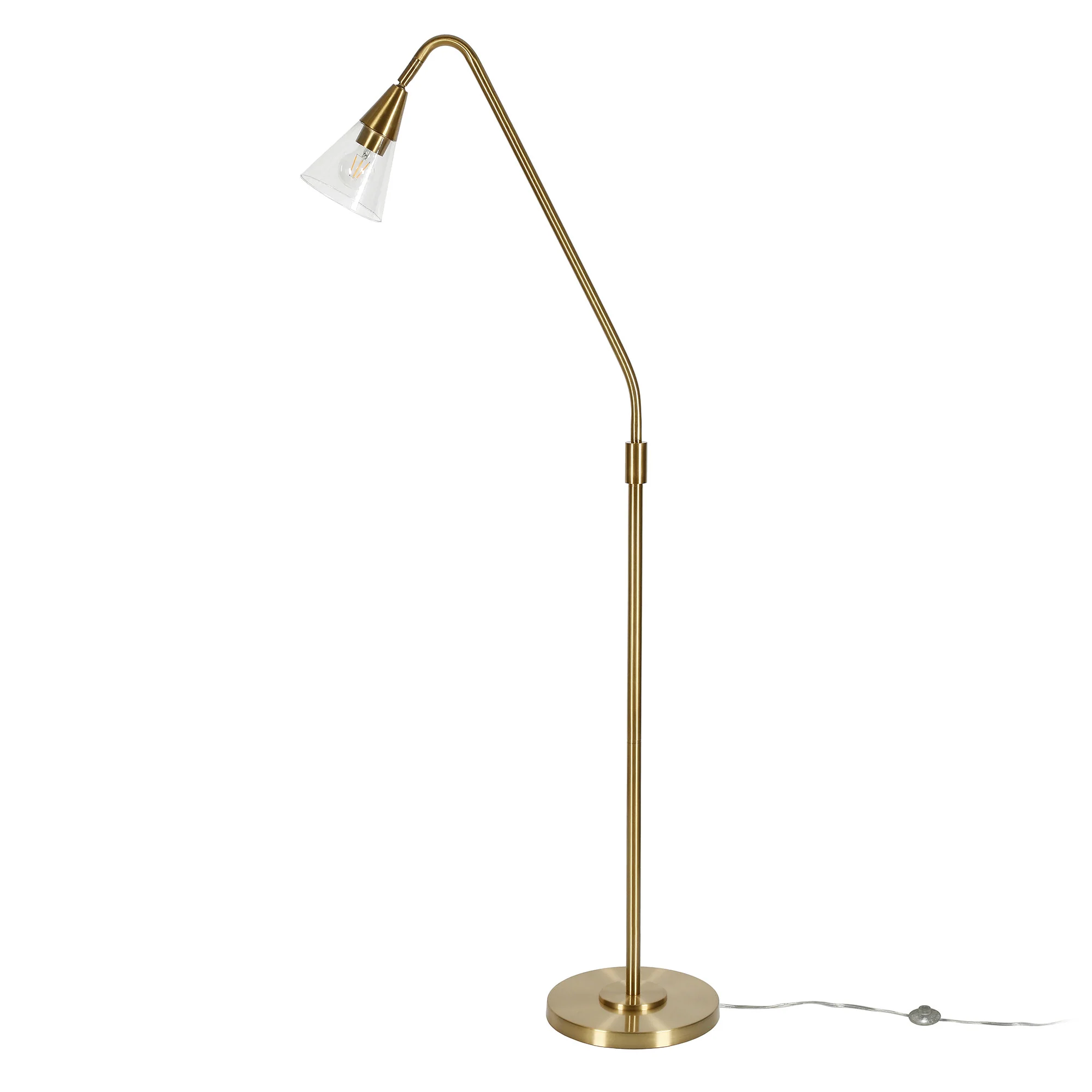 Brass Reading Floor Lamp With Clear Transparent Glass Dome Shade By Homeroots - Image 6