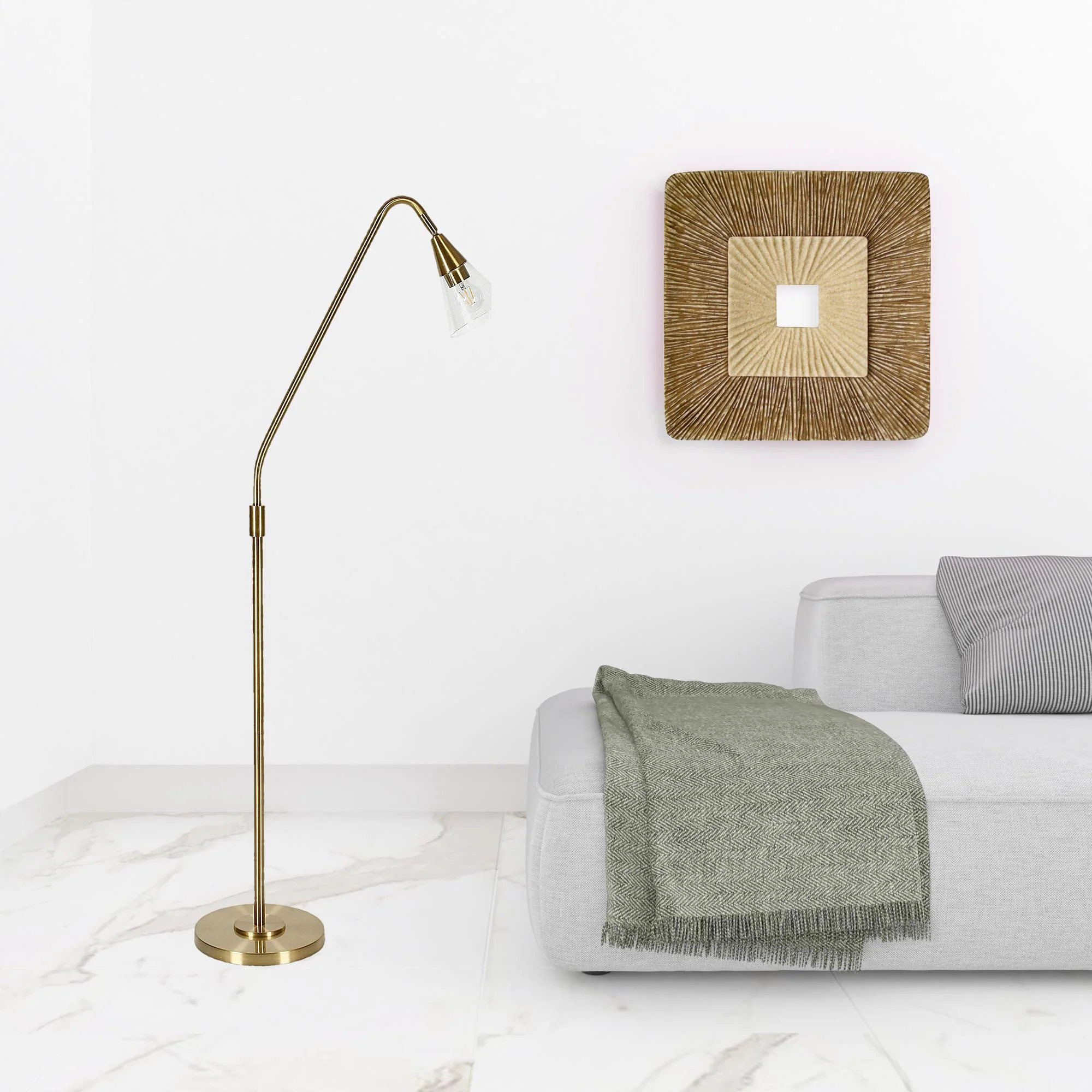 Brass Reading Floor Lamp With Clear Transparent Glass Dome Shade By Homeroots - Image 7