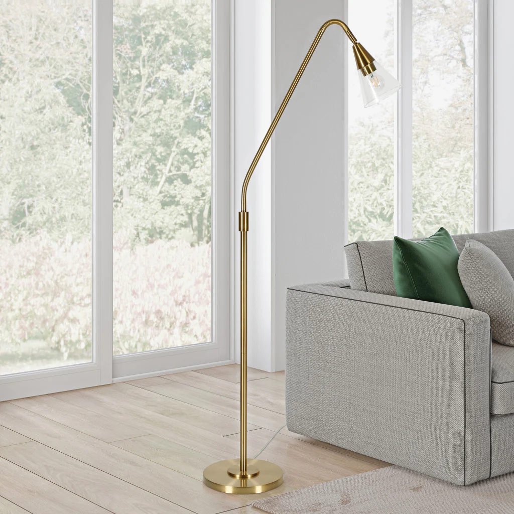 Brass Reading Floor Lamp With Clear Transparent Glass Dome Shade By Homeroots - Image 8