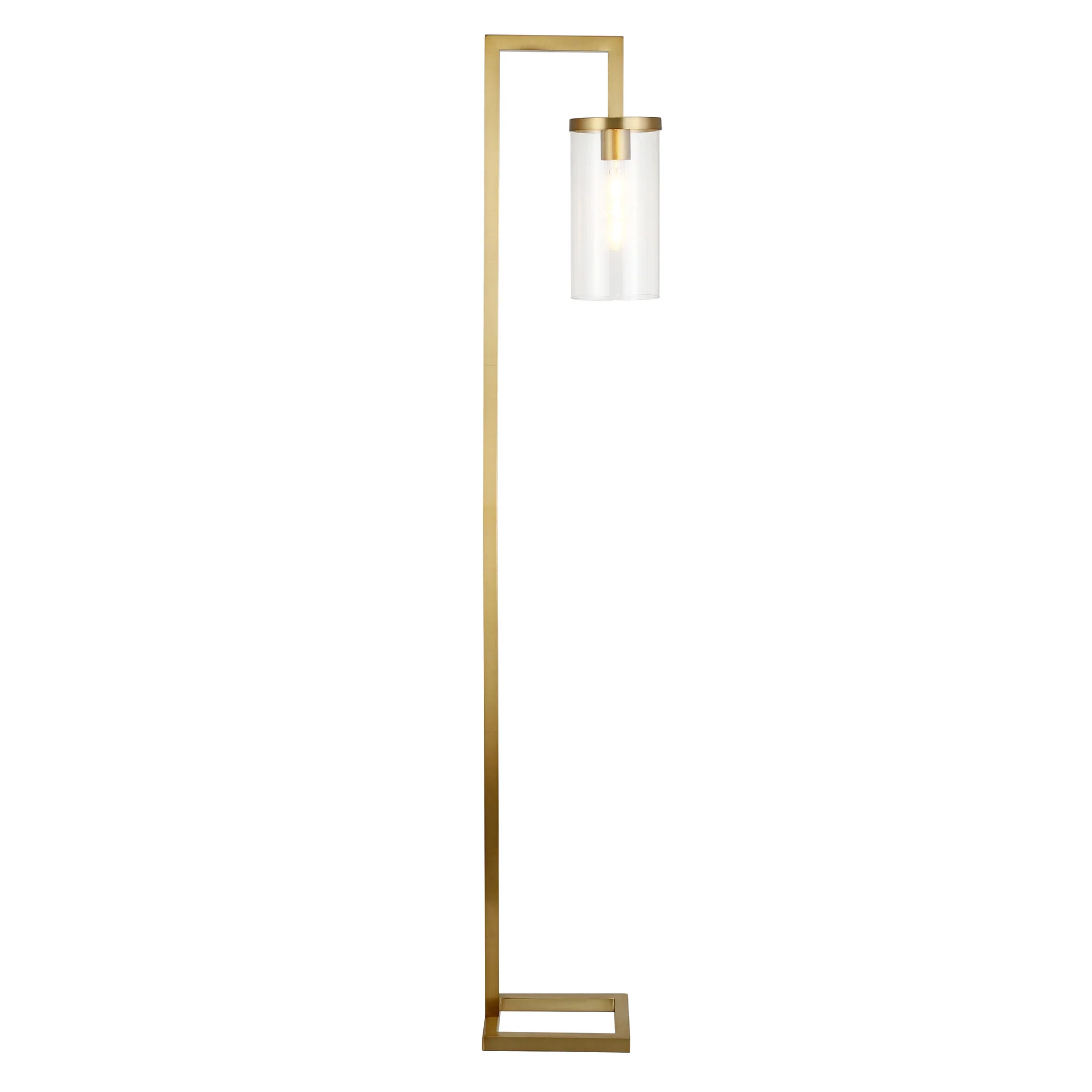 Brass Reading Floor Lamp With Clear Transparent Glass Drum Shade By Homeroots - Image 2