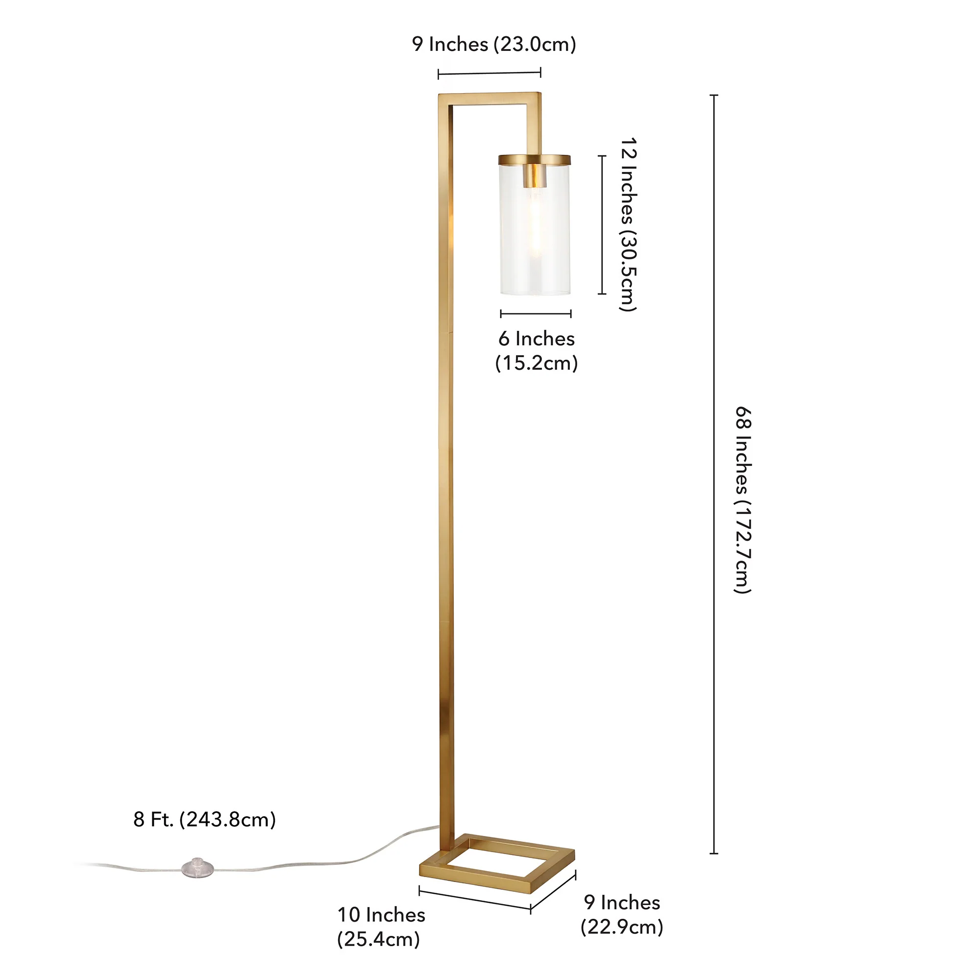 Brass Reading Floor Lamp With Clear Transparent Glass Drum Shade By Homeroots - Image 7