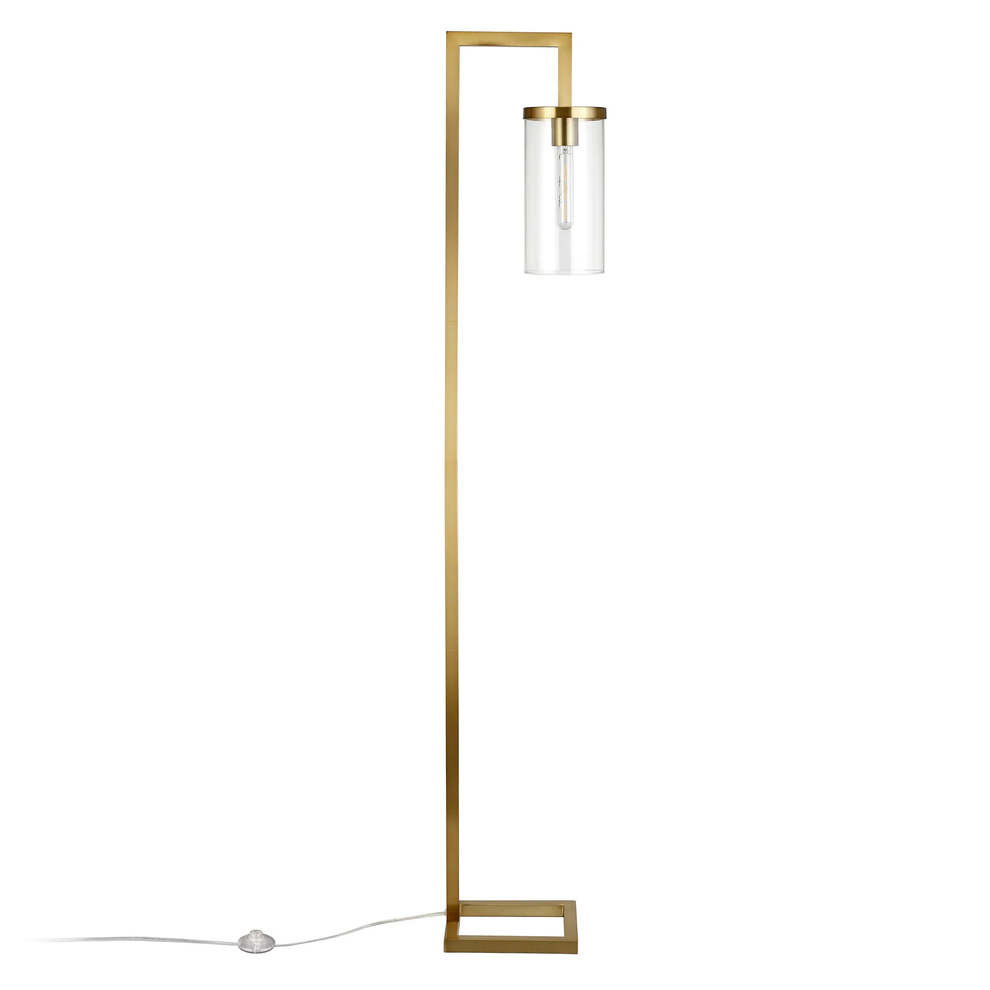 Brass Reading Floor Lamp With Clear Transparent Glass Drum Shade By Homeroots - Image 8