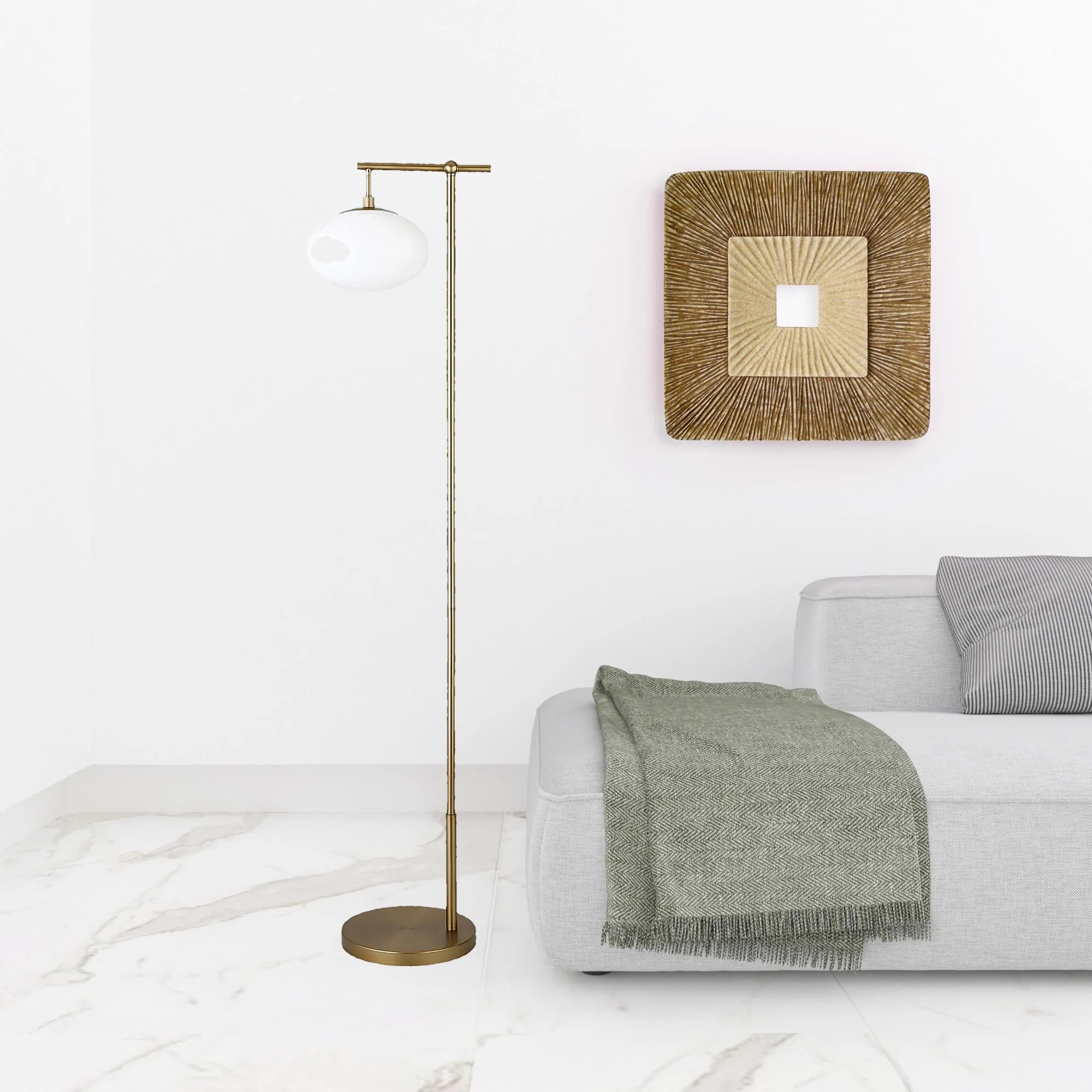 Brass Reading Floor Lamp With White Frosted Glass Globe Shade By Homeroots - Image 2