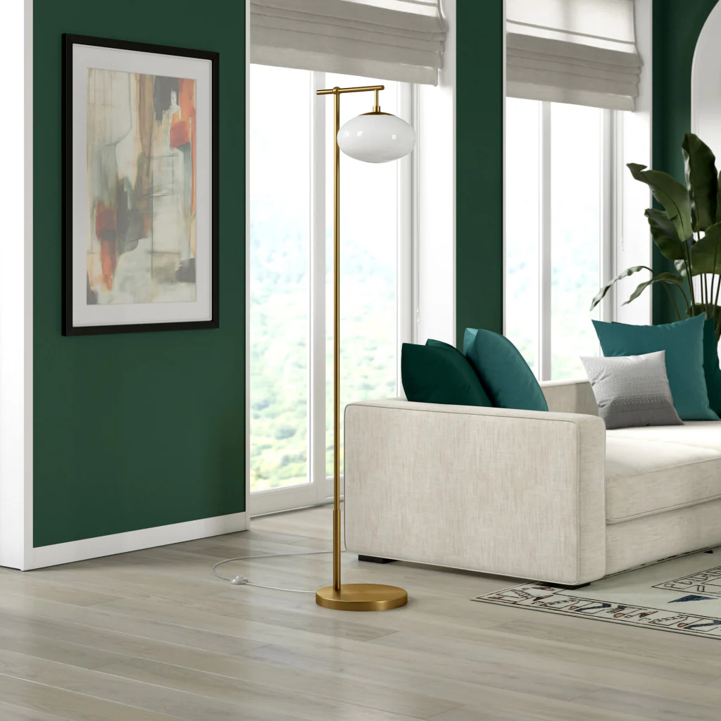 Brass Reading Floor Lamp With White Frosted Glass Globe Shade By Homeroots - Image 4