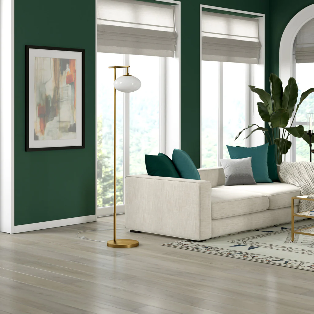 Brass Reading Floor Lamp With White Frosted Glass Globe Shade By Homeroots - Image 5