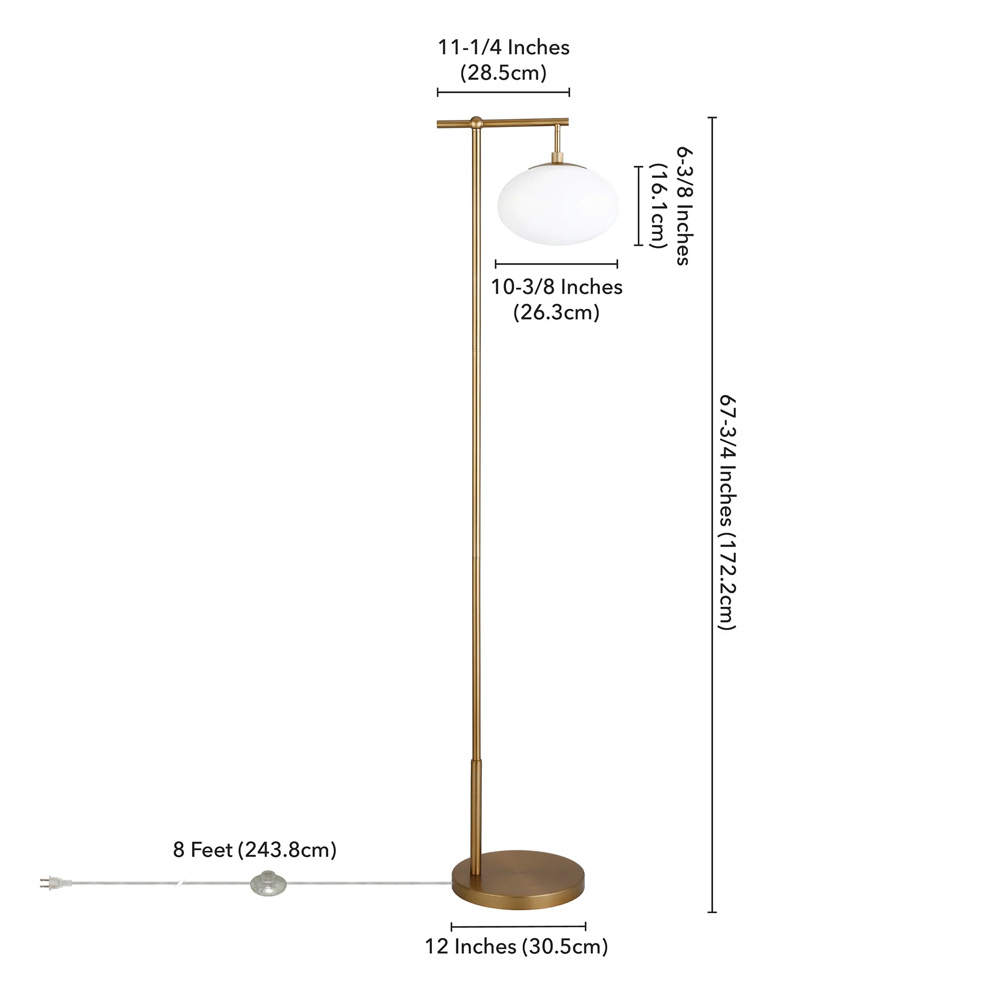 Brass Reading Floor Lamp With White Frosted Glass Globe Shade By Homeroots - Image 6