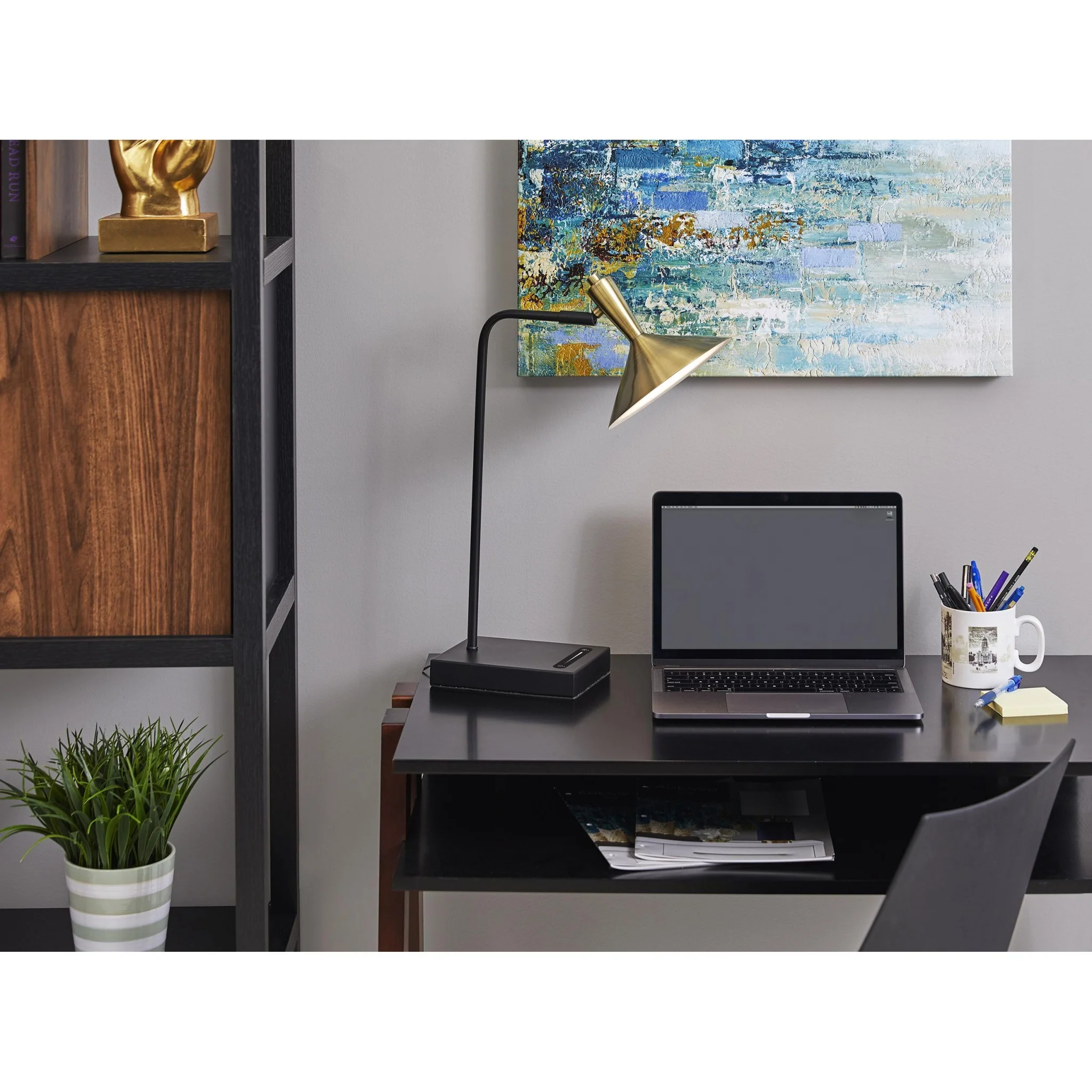 Brass Spotlight Black Metal LED Desk Lamp By Homeroots - Image 5