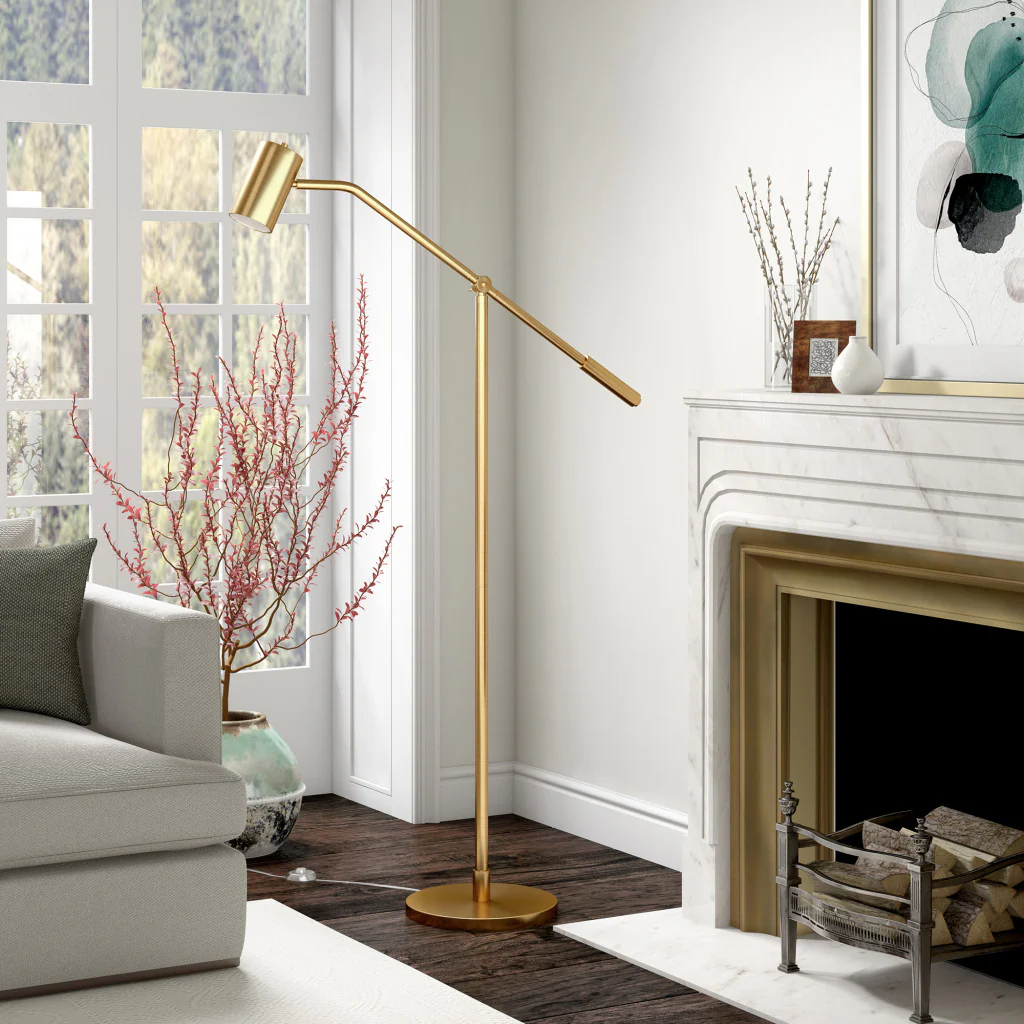 Brass Swing Arm Floor Lamp With Brass Drum Shade By Homeroots - Image 3