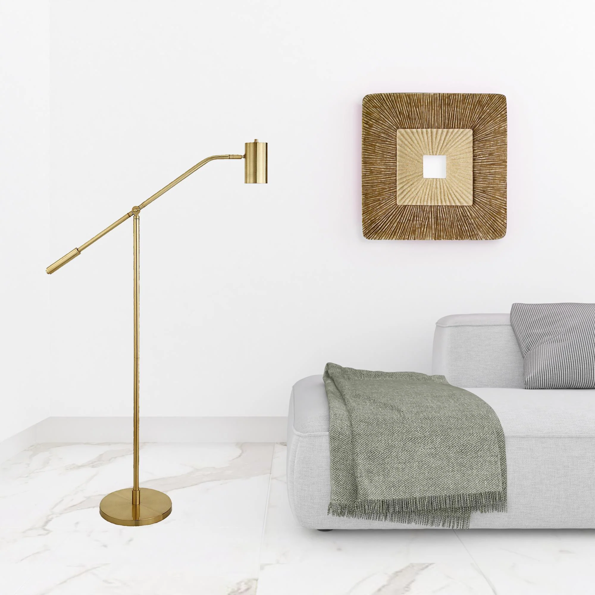 Brass Swing Arm Floor Lamp With Brass Drum Shade By Homeroots - Image 5