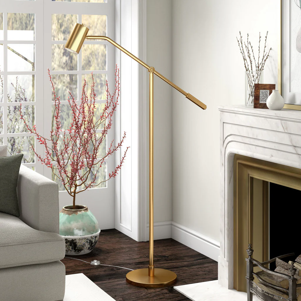 Brass Swing Arm Floor Lamp With Brass Drum Shade By Homeroots - Image 6