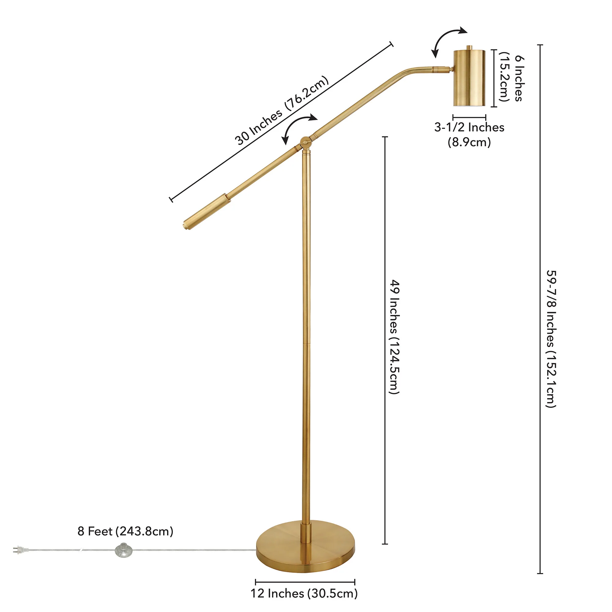 Brass Swing Arm Floor Lamp With Brass Drum Shade By Homeroots - Image 8