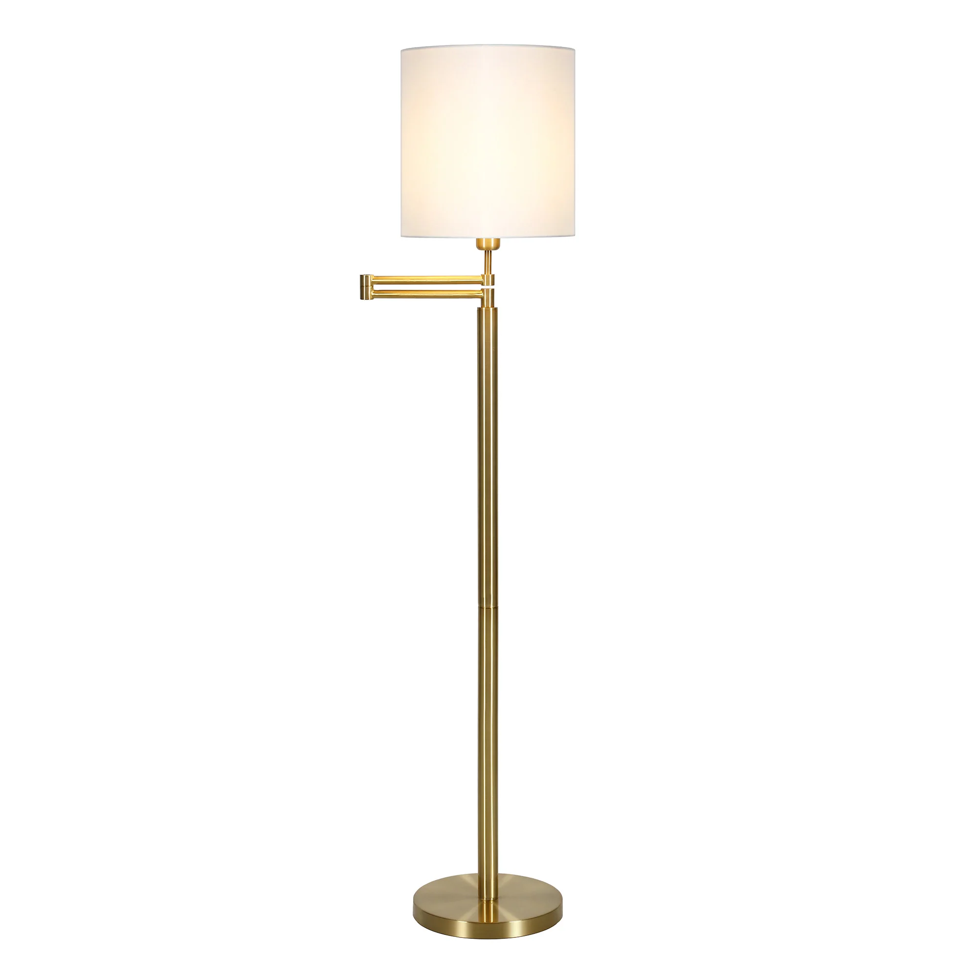 Brass Swing Arm Floor Lamp With White Frosted Glass Drum Shade By Homeroots - Image 2