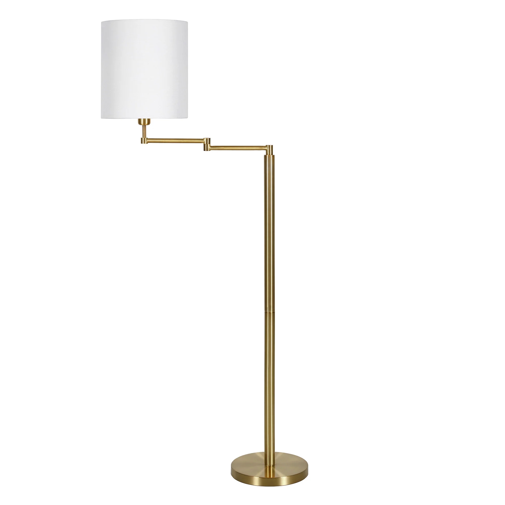 Brass Swing Arm Floor Lamp With White Frosted Glass Drum Shade By Homeroots - Image 7