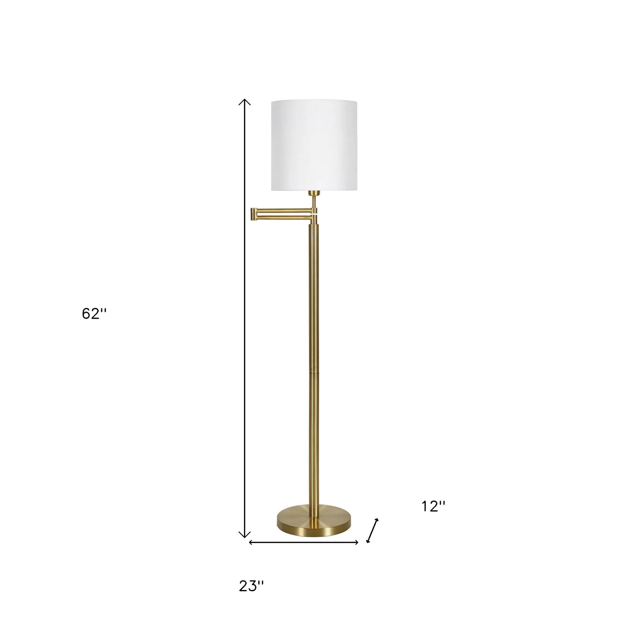 Brass Swing Arm Floor Lamp With White Frosted Glass Drum Shade By Homeroots - Image 8