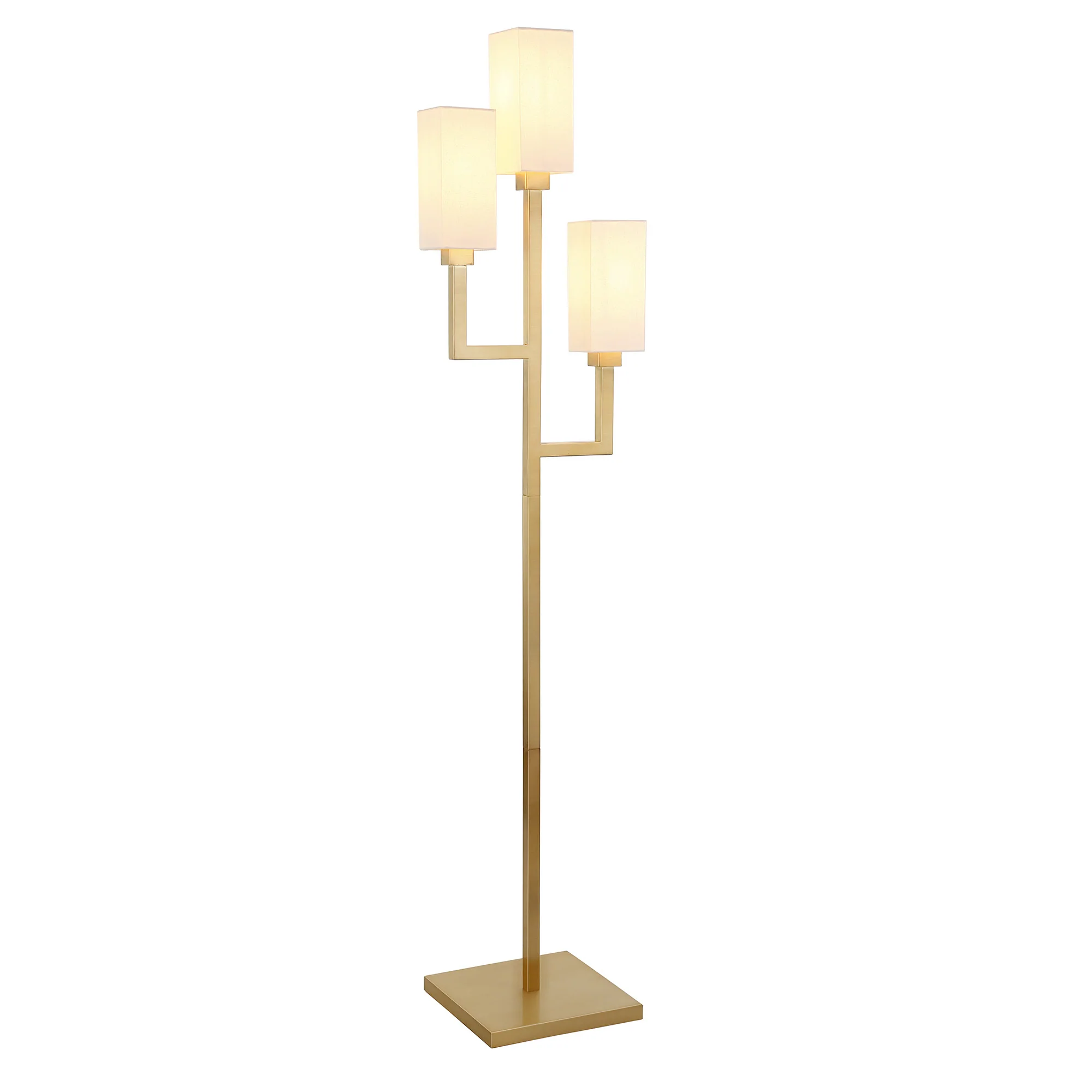 Brass Three Light Torchiere Floor Lamp With White Frosted Glass Rectangular Shade By Homeroots - Image 3