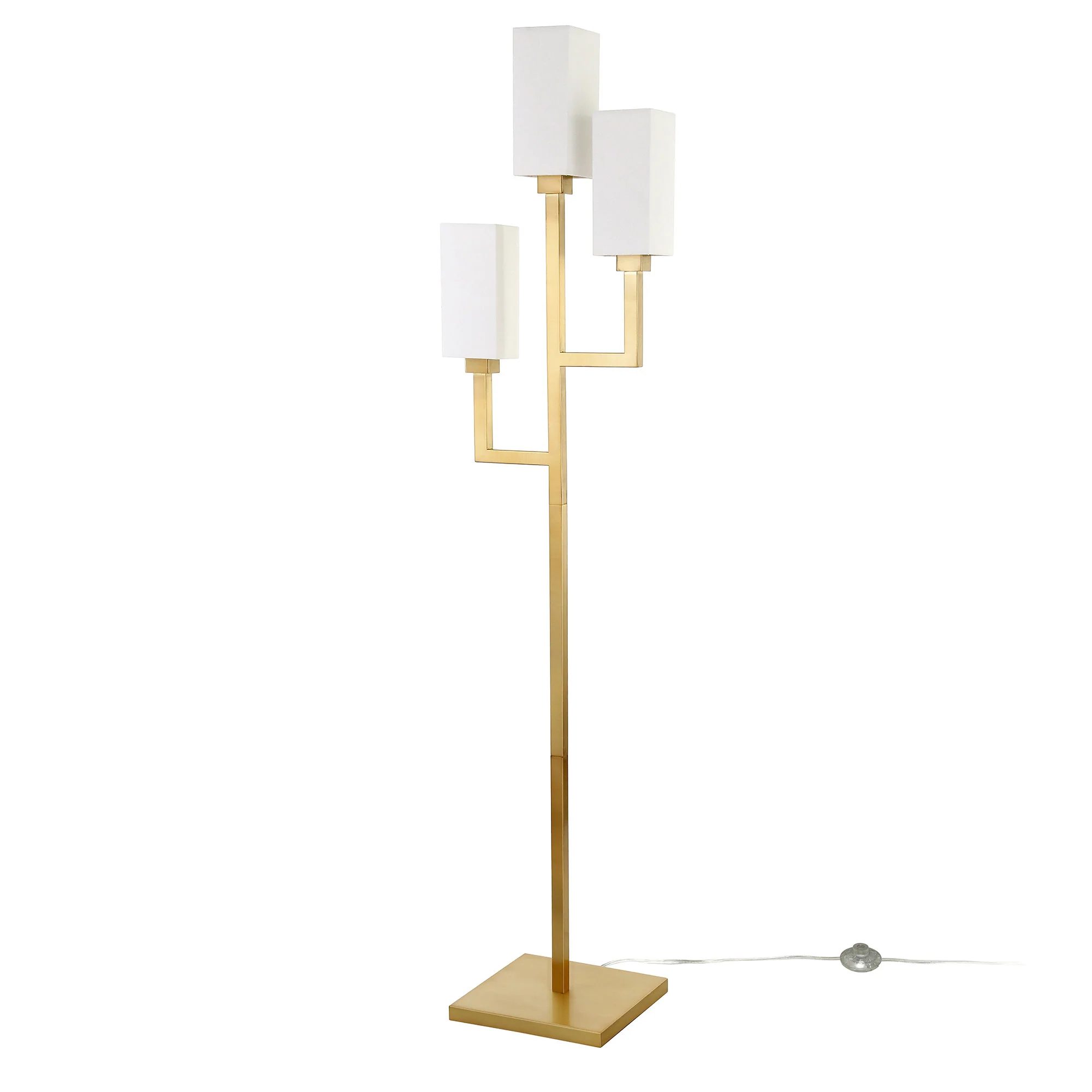 Brass Three Light Torchiere Floor Lamp With White Frosted Glass Rectangular Shade By Homeroots - Image 7