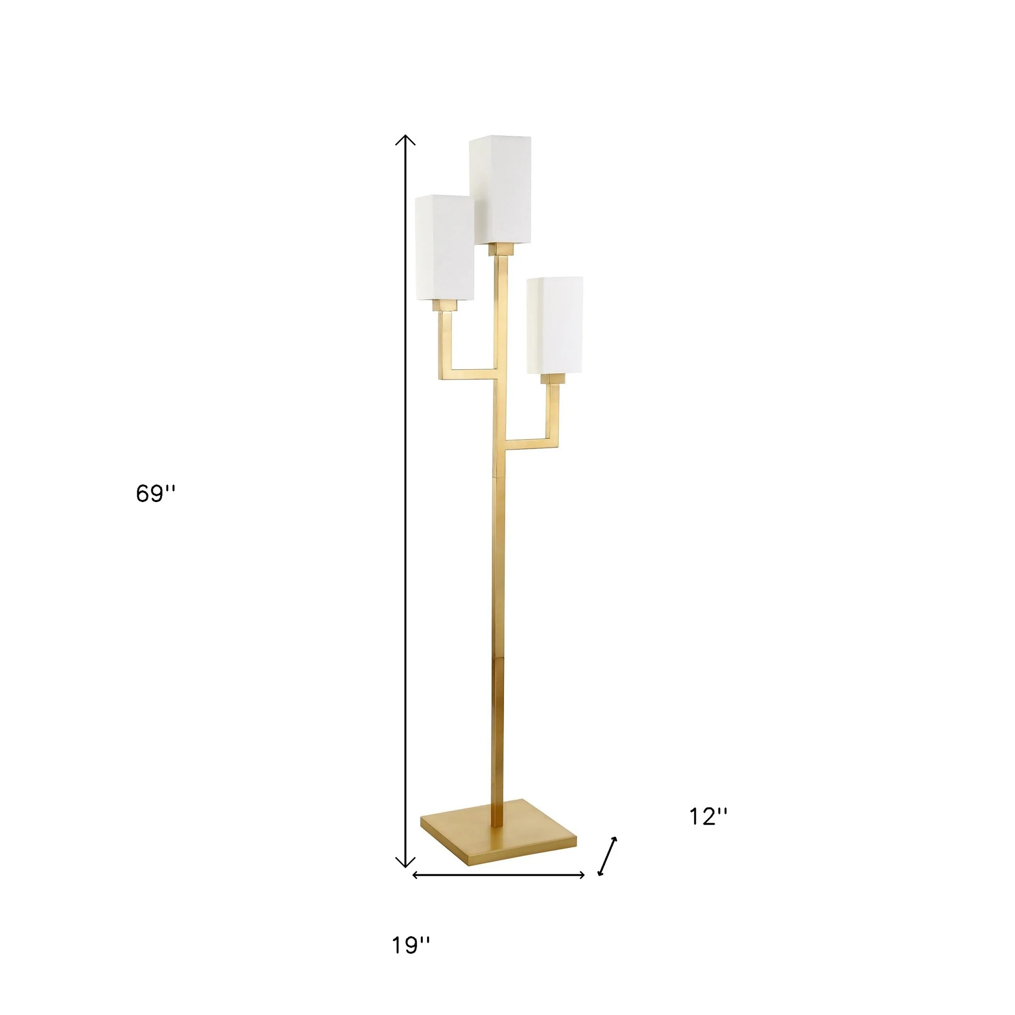 Brass Three Light Torchiere Floor Lamp With White Frosted Glass Rectangular Shade By Homeroots - Image 8