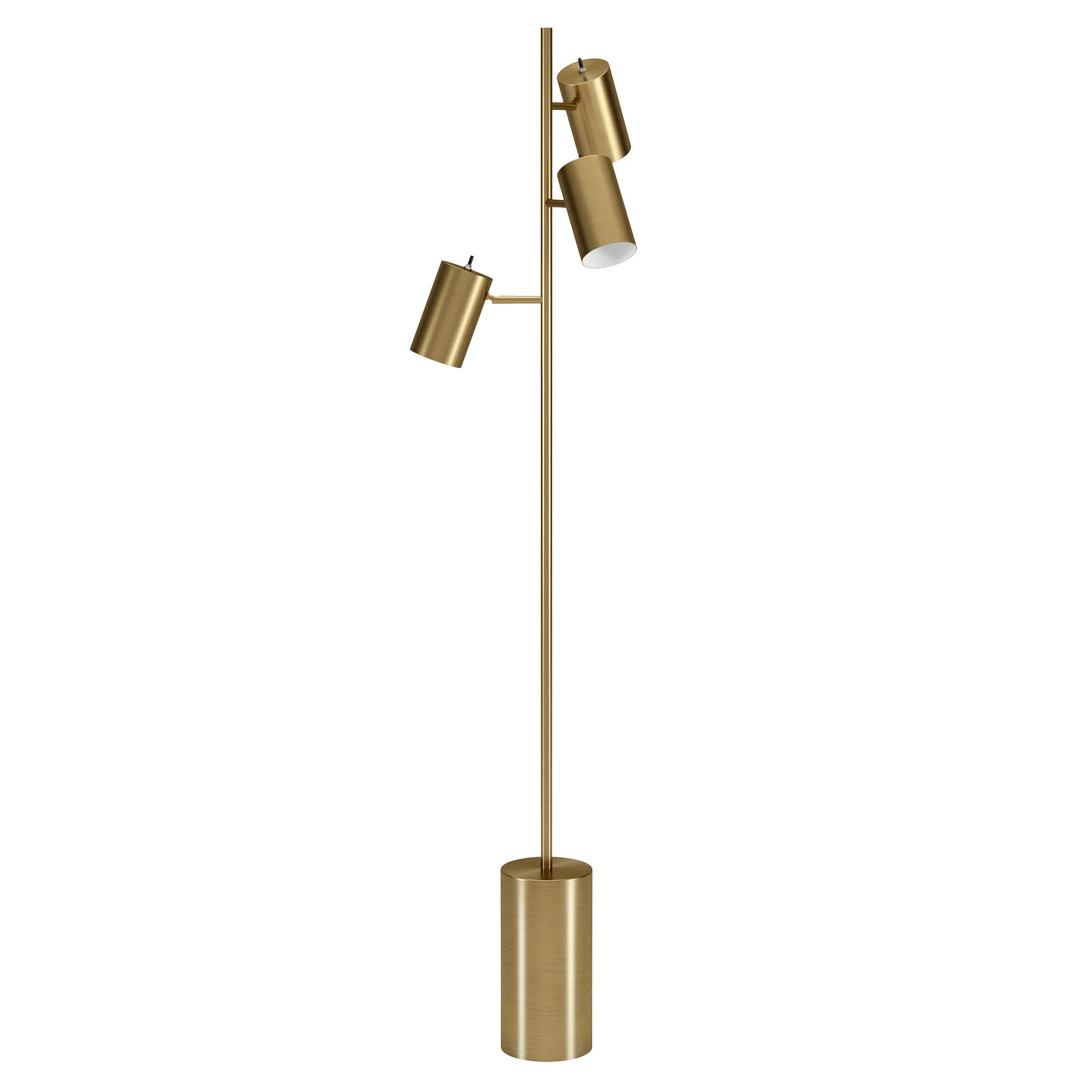 Brass Three Light Tree Floor Lamp With Brass Metal Cylinder Shade By Homeroots - Image 2