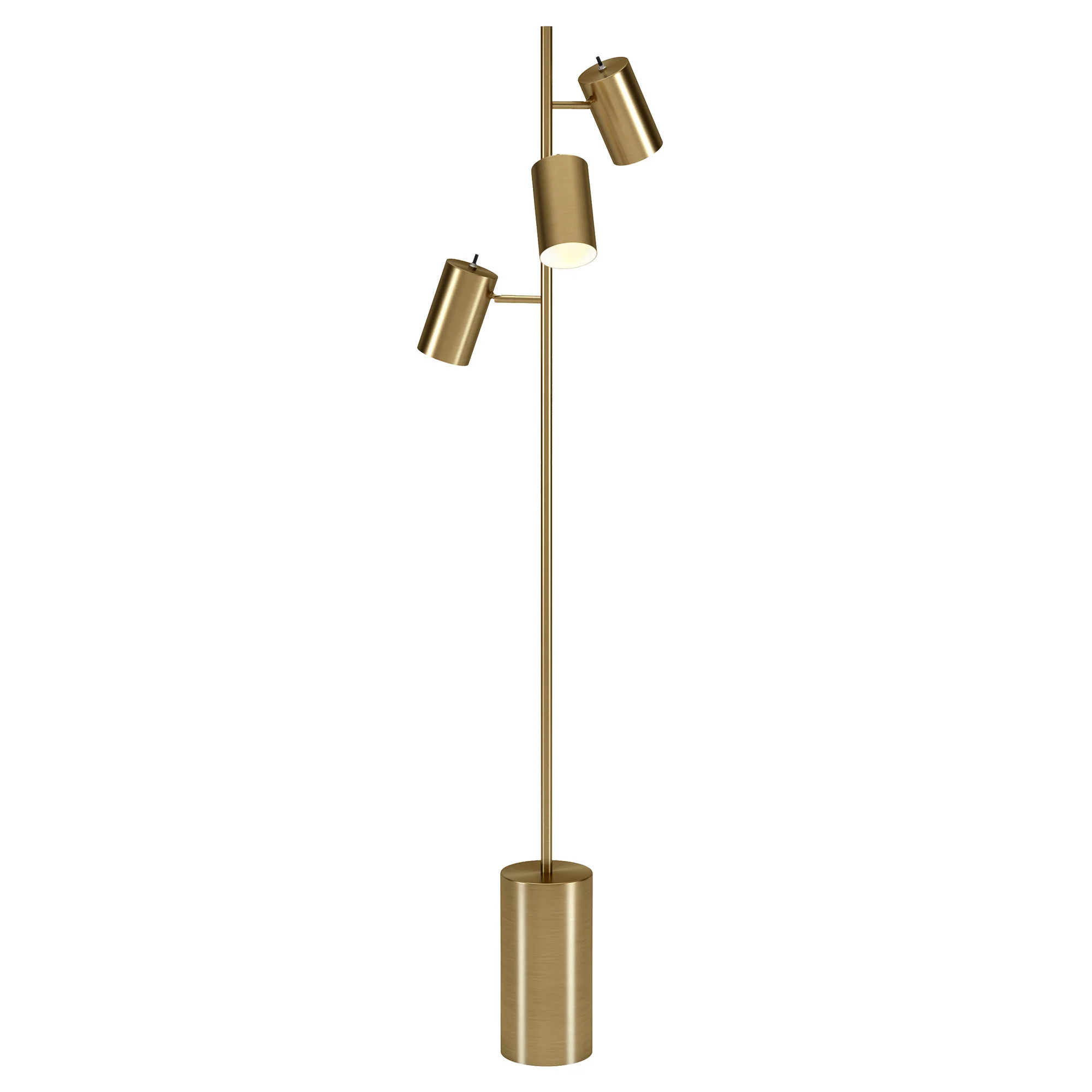 Brass Three Light Tree Floor Lamp With Brass Metal Cylinder Shade By Homeroots - Image 3