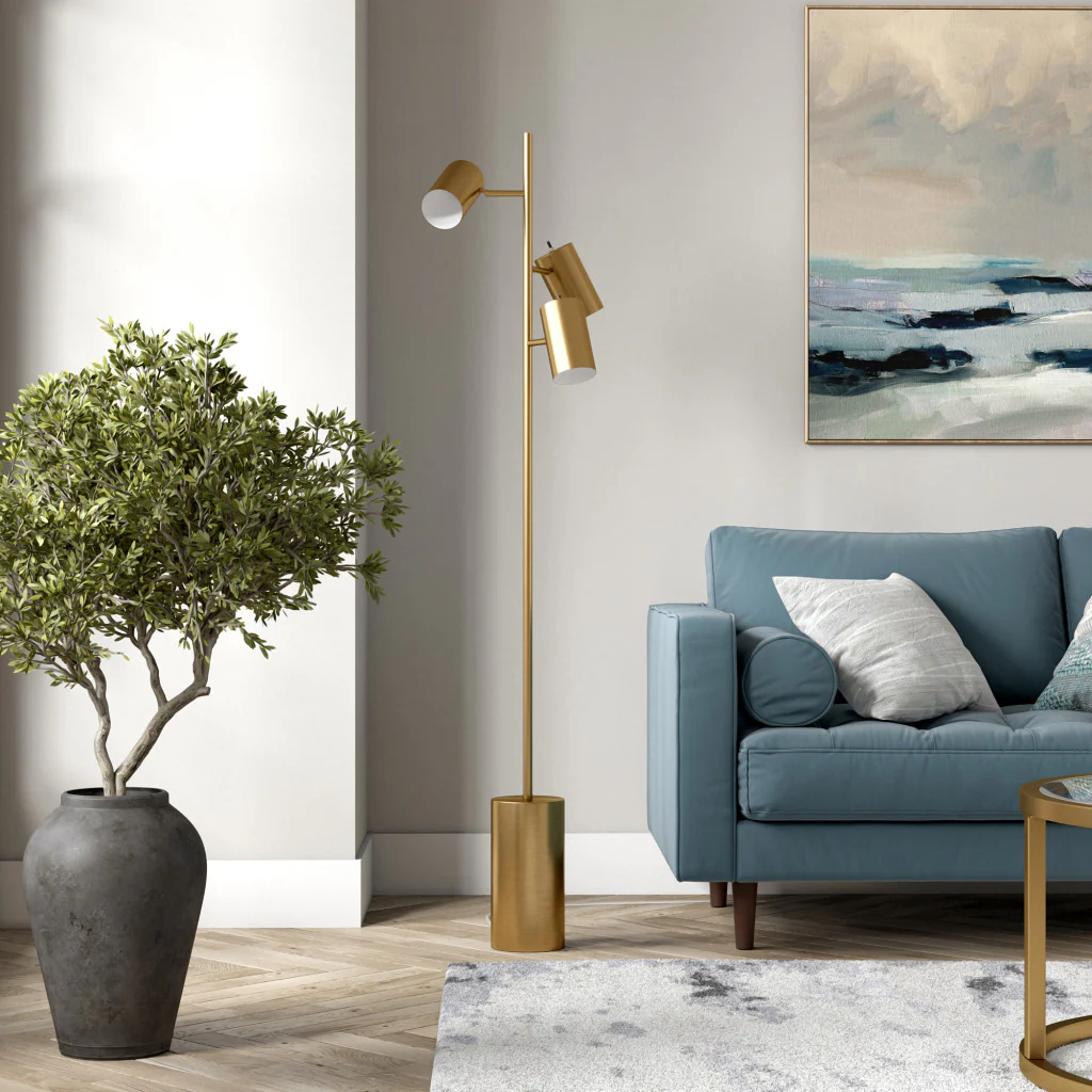 Brass Three Light Tree Floor Lamp With Brass Metal Cylinder Shade By Homeroots - Image 7