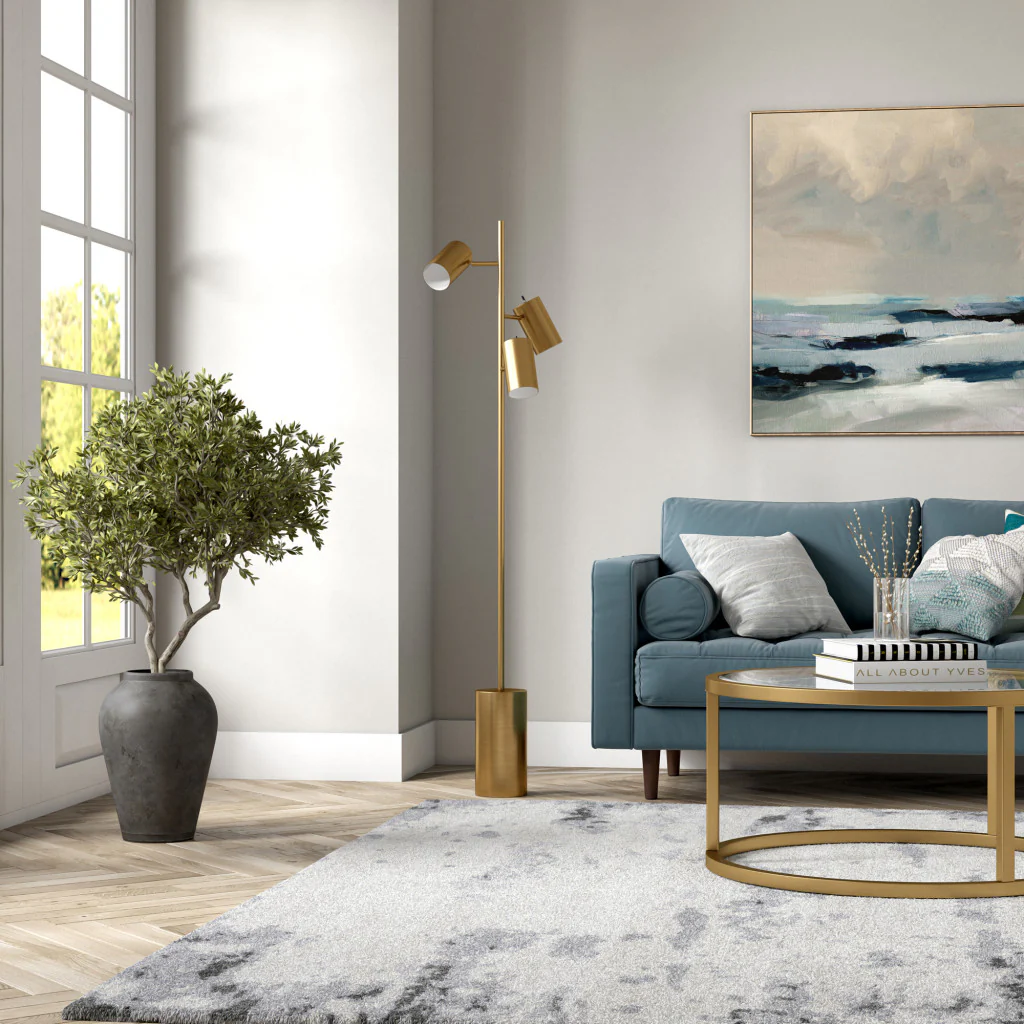 Brass Three Light Tree Floor Lamp With Brass Metal Cylinder Shade By Homeroots - Image 8