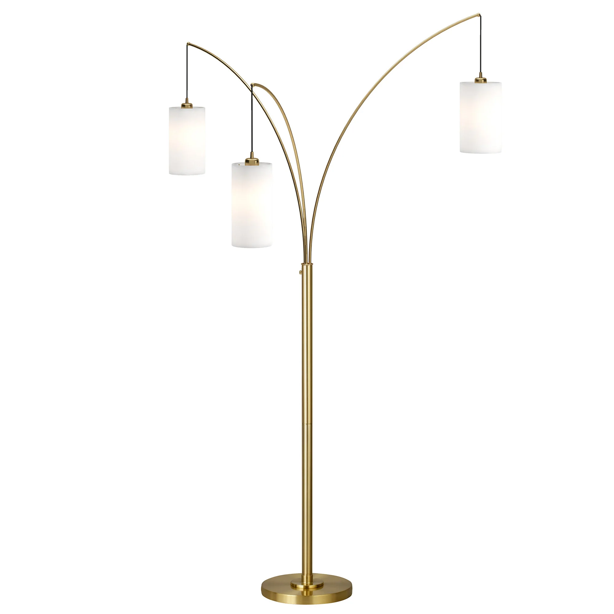 Brass Three Light Tree Floor Lamp With White Frosted Glass Drum Shade By Homeroots - Image 4