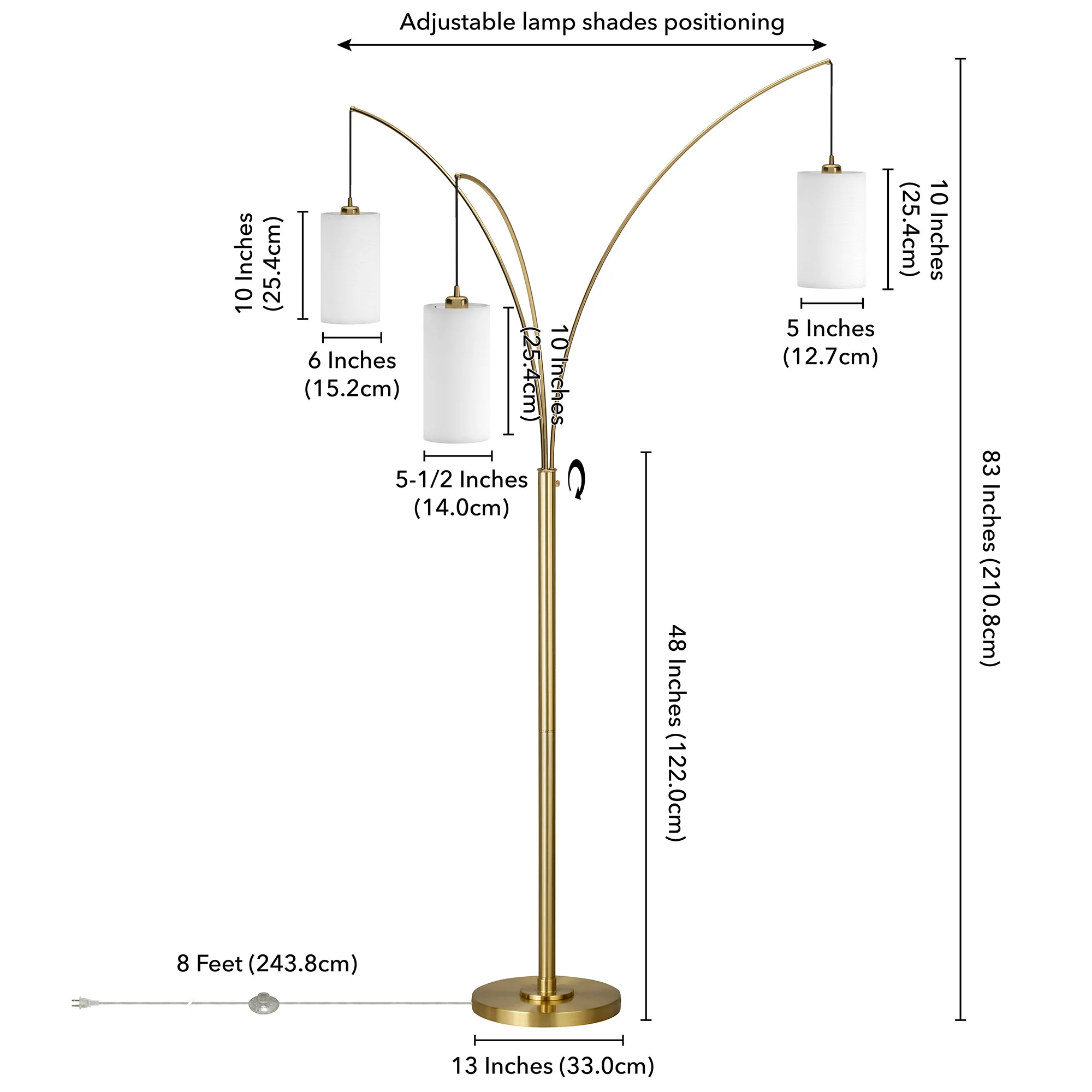 Brass Three Light Tree Floor Lamp With White Frosted Glass Drum Shade By Homeroots - Image 8