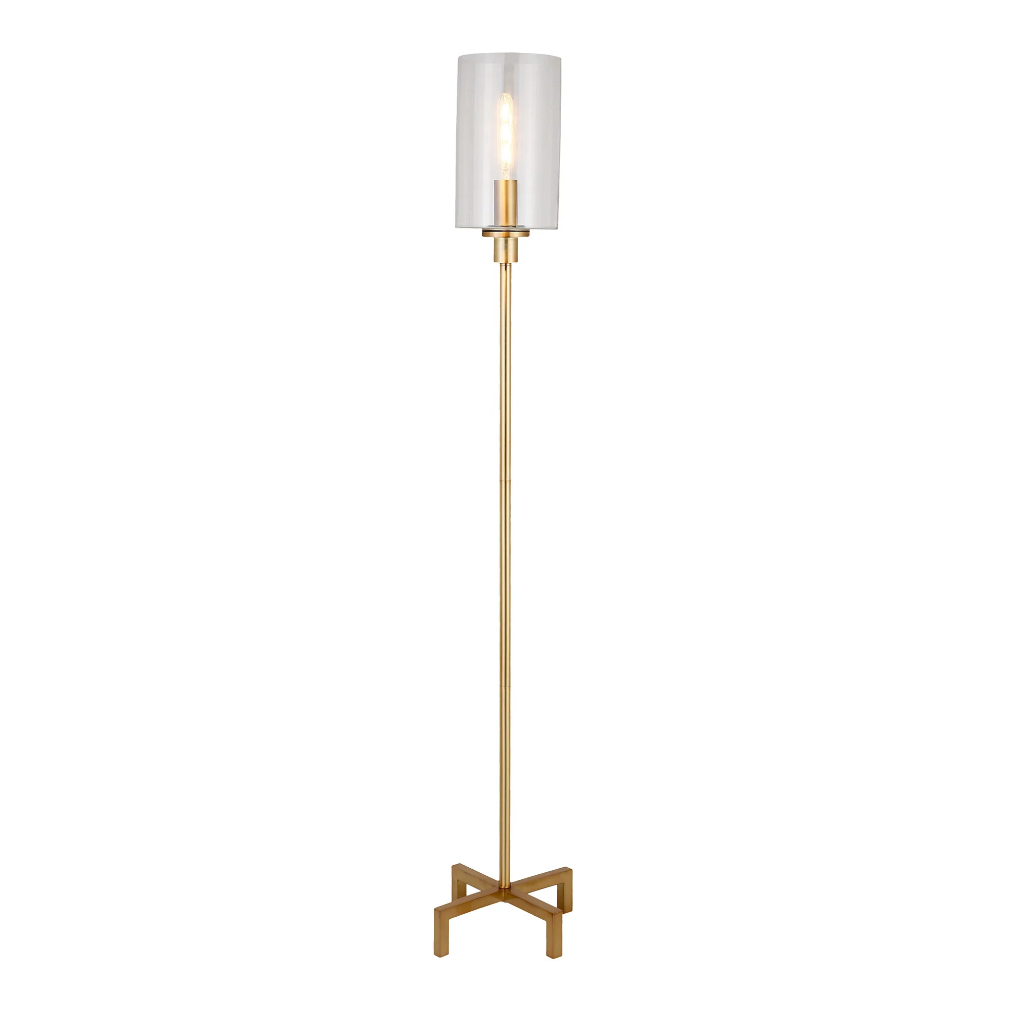 Brass Torchiere Floor Lamp With Clear Transparent Glass Drum Shade By Homeroots - Image 3