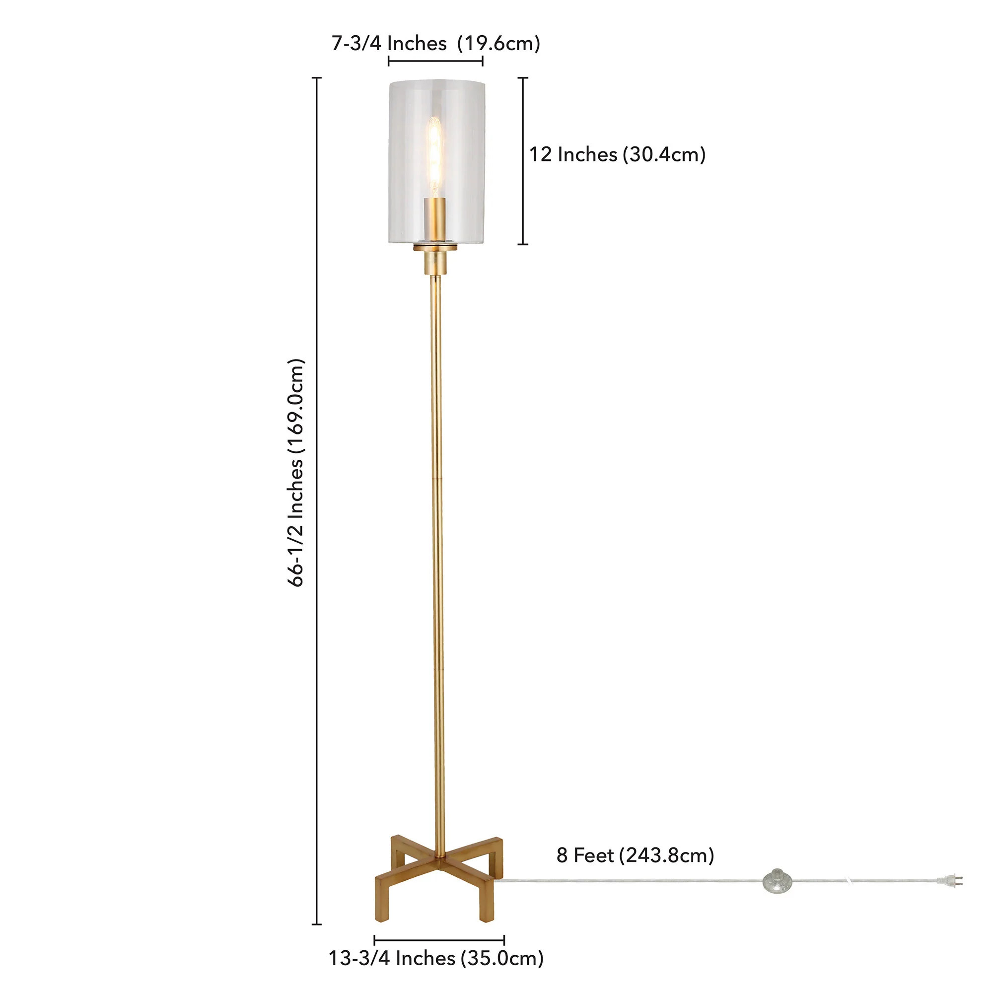Brass Torchiere Floor Lamp With Clear Transparent Glass Drum Shade By Homeroots - Image 8