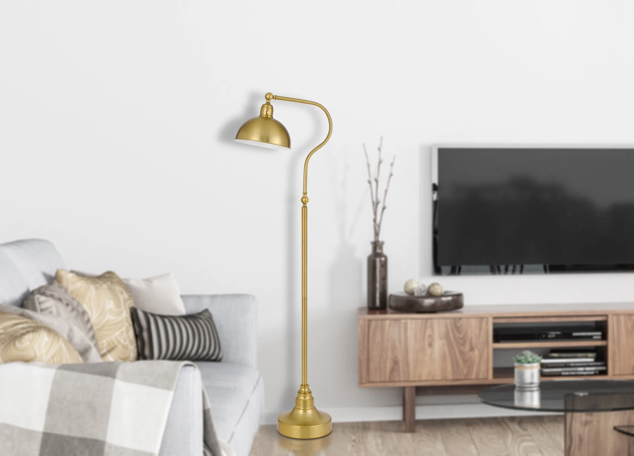 Brass Traditional Shaped Floor Lamp With Antiqued Brass Dome Shade By Homeroots - Image 3