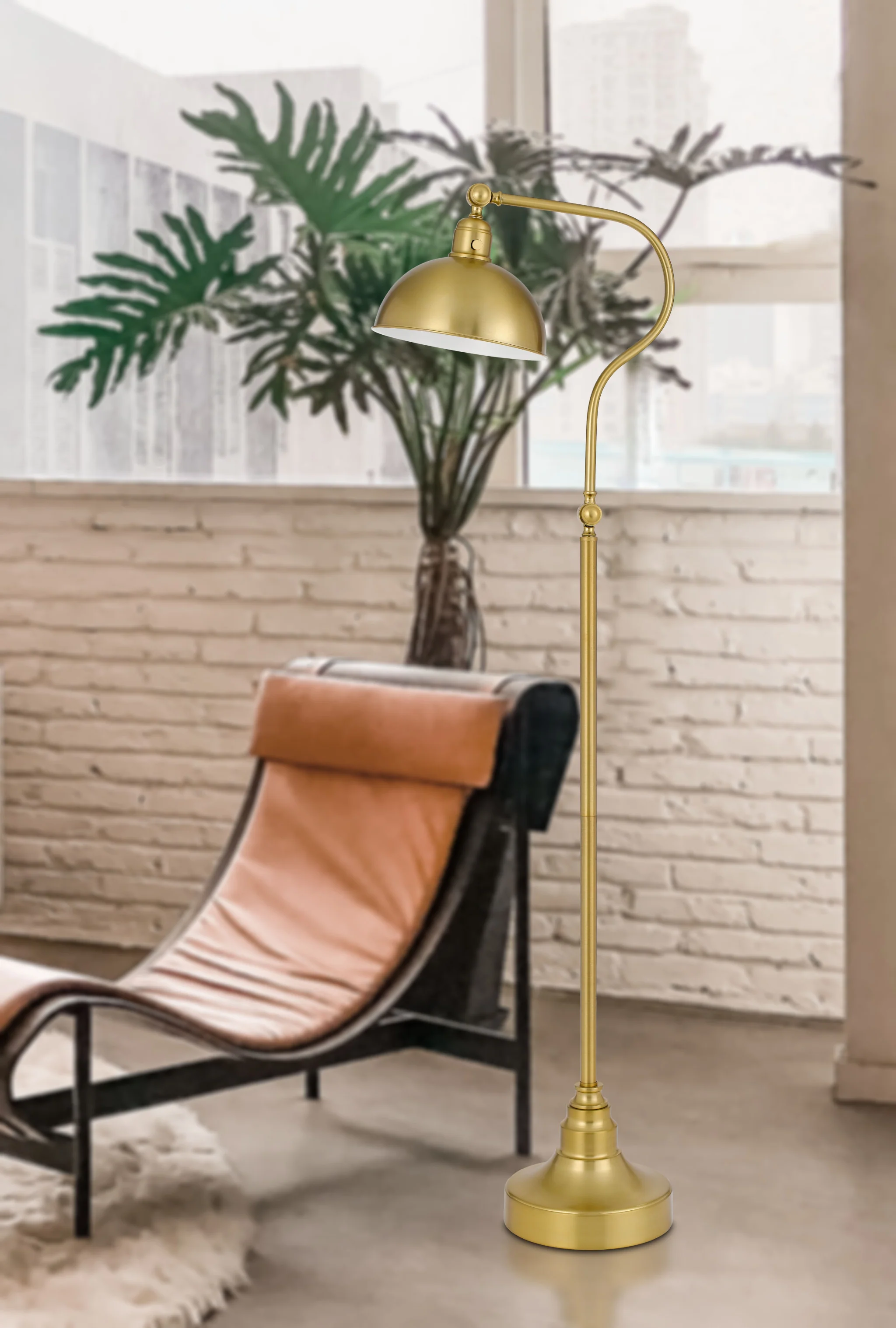Brass Traditional Shaped Floor Lamp With Antiqued Brass Dome Shade By Homeroots - Image 4