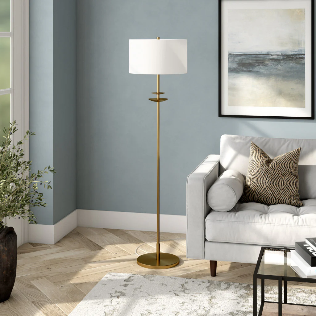 Brass Traditional Shaped Floor Lamp With White Frosted Glass Drum Shade By Homeroots - Image 5
