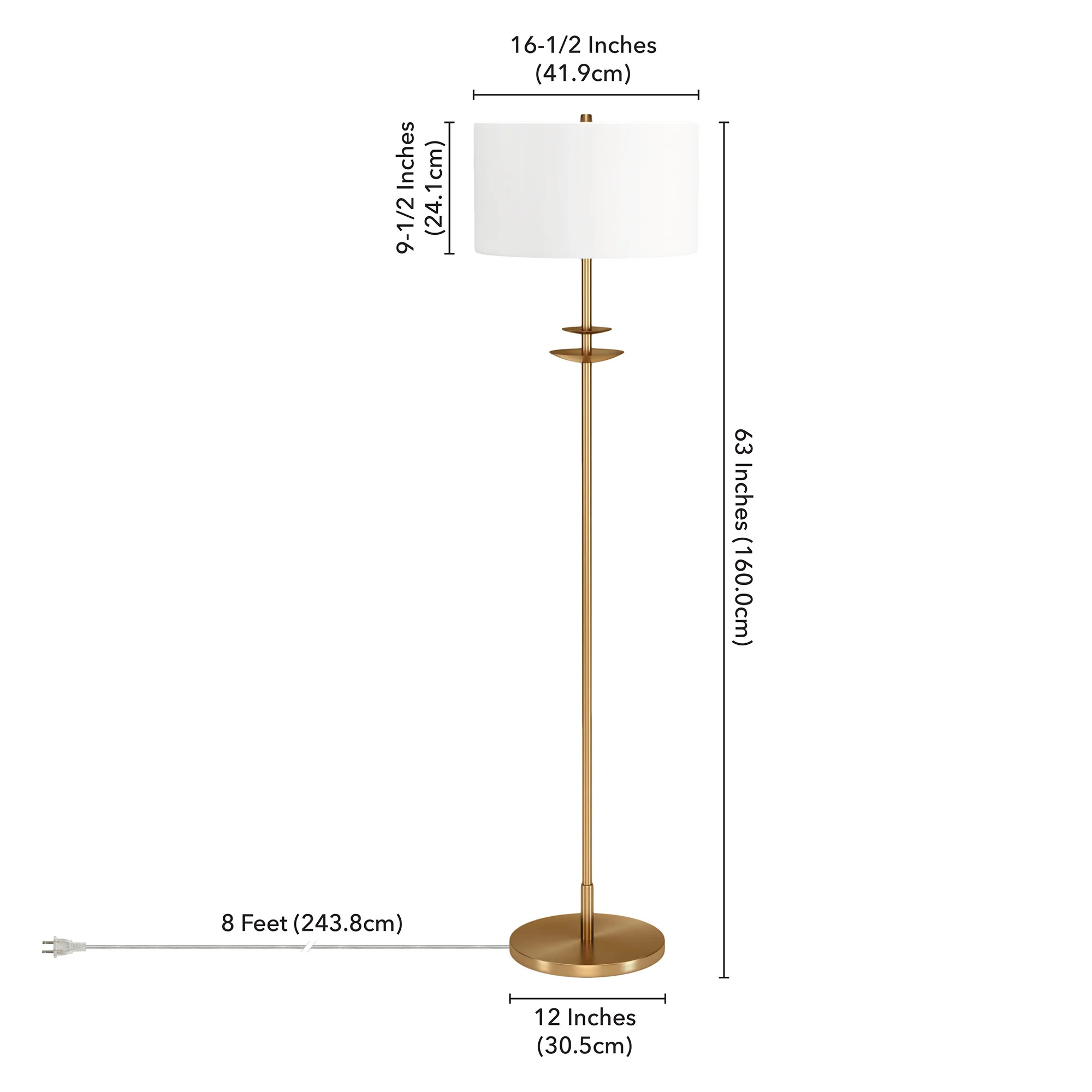 Brass Traditional Shaped Floor Lamp With White Frosted Glass Drum Shade By Homeroots - Image 6