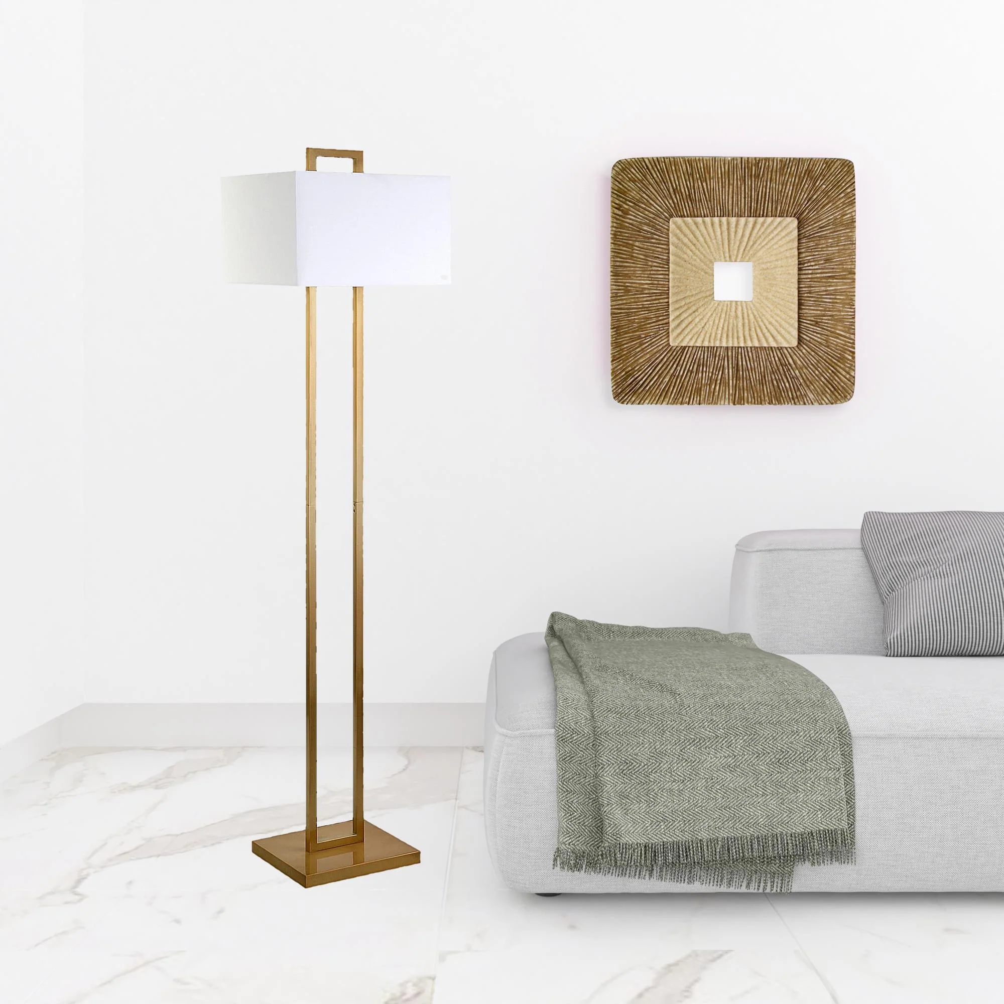 Brass Traditional Shaped Floor Lamp With White Frosted Glass Rectangular Shade By Homeroots - Image 3