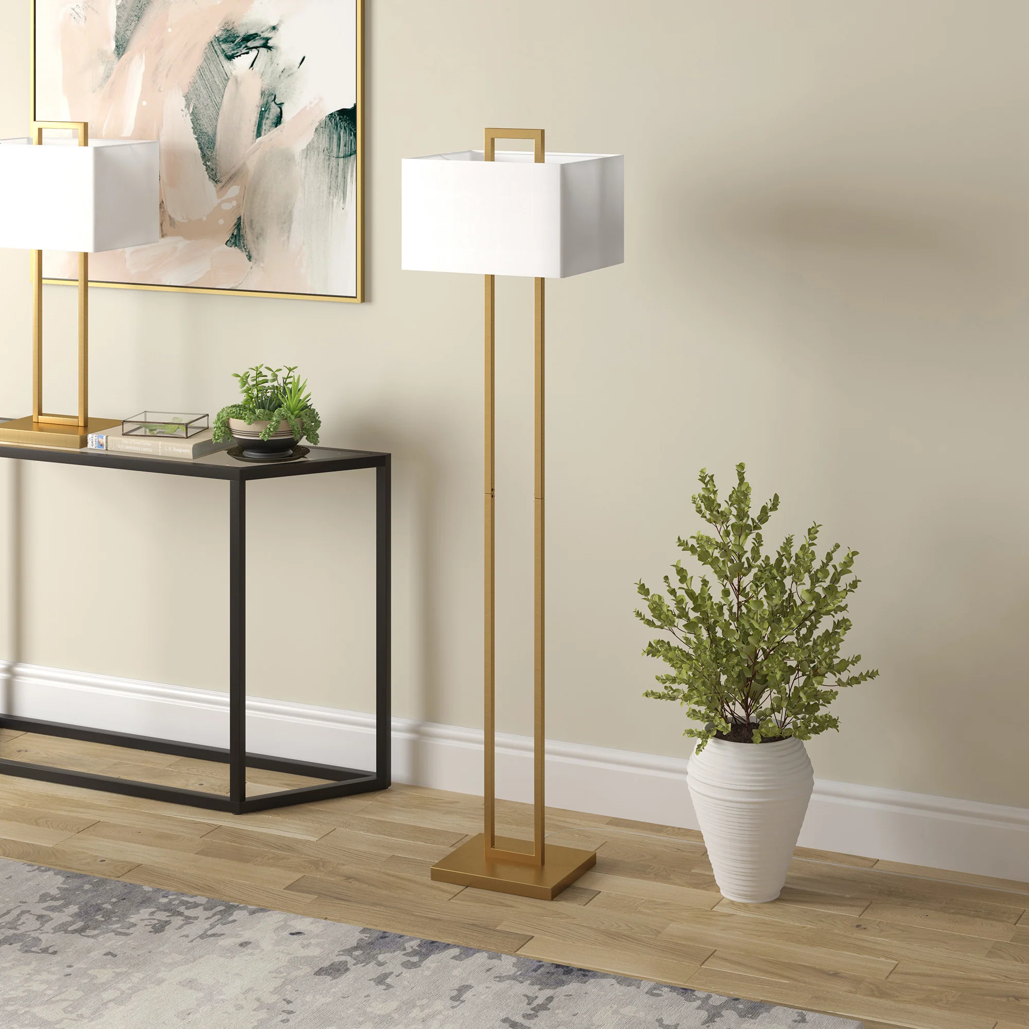 Brass Traditional Shaped Floor Lamp With White Frosted Glass Rectangular Shade By Homeroots - Image 4