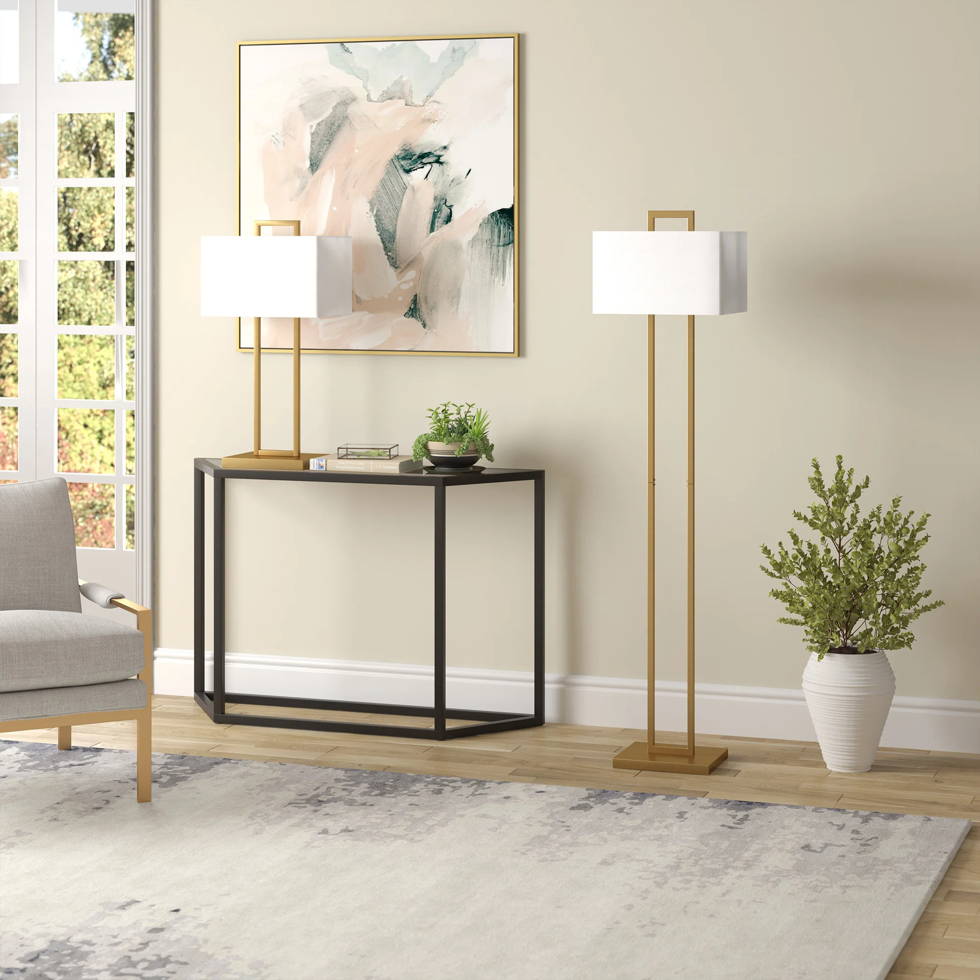 Brass Traditional Shaped Floor Lamp With White Frosted Glass Rectangular Shade By Homeroots - Image 5