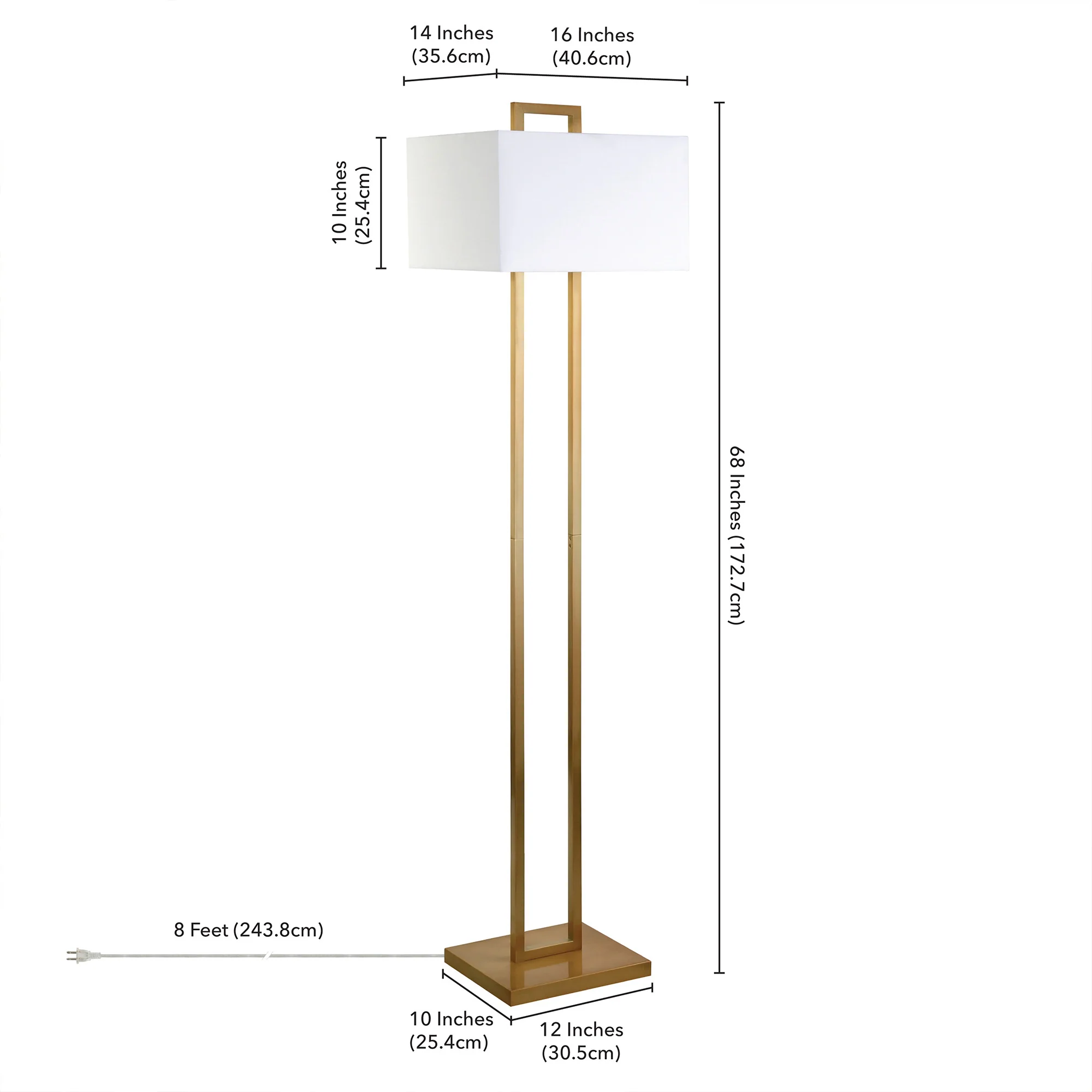 Brass Traditional Shaped Floor Lamp With White Frosted Glass Rectangular Shade By Homeroots - Image 6