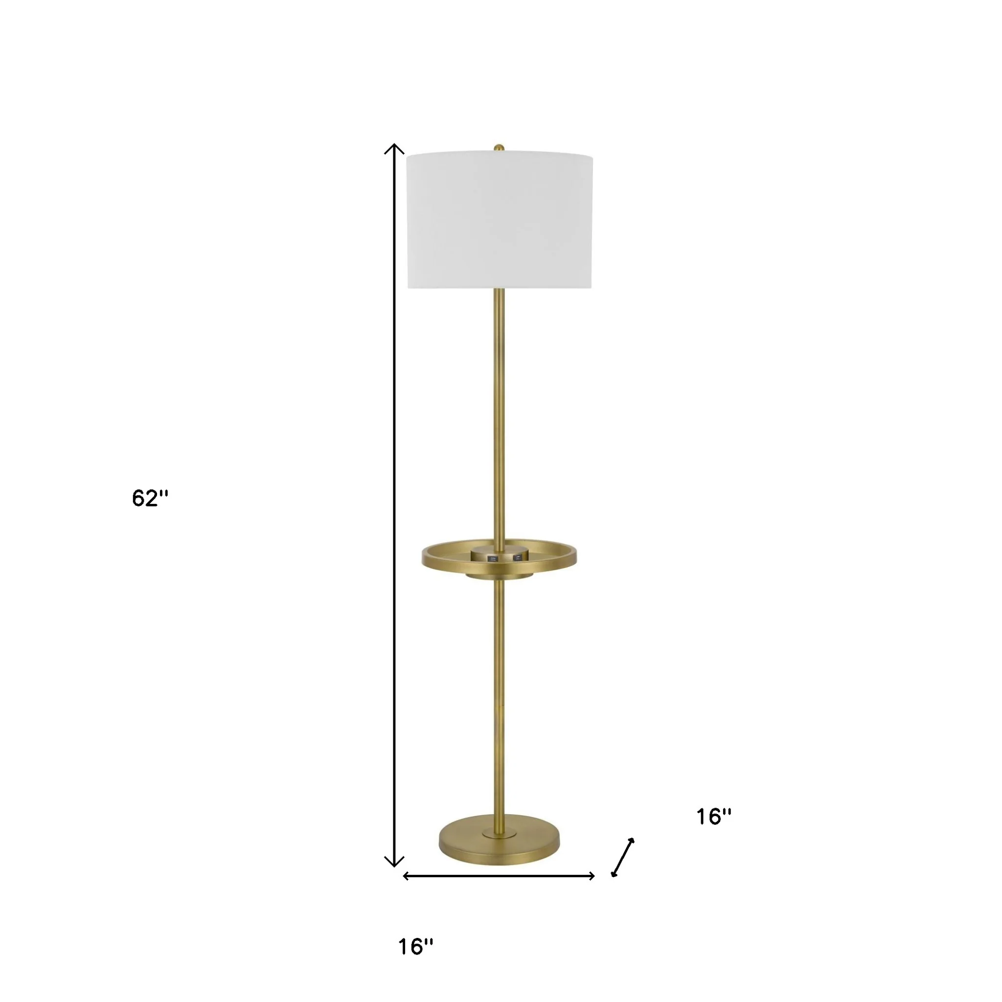 Brass Tray Table Floor Lamp With White Square Shade By Homeroots - Image 4