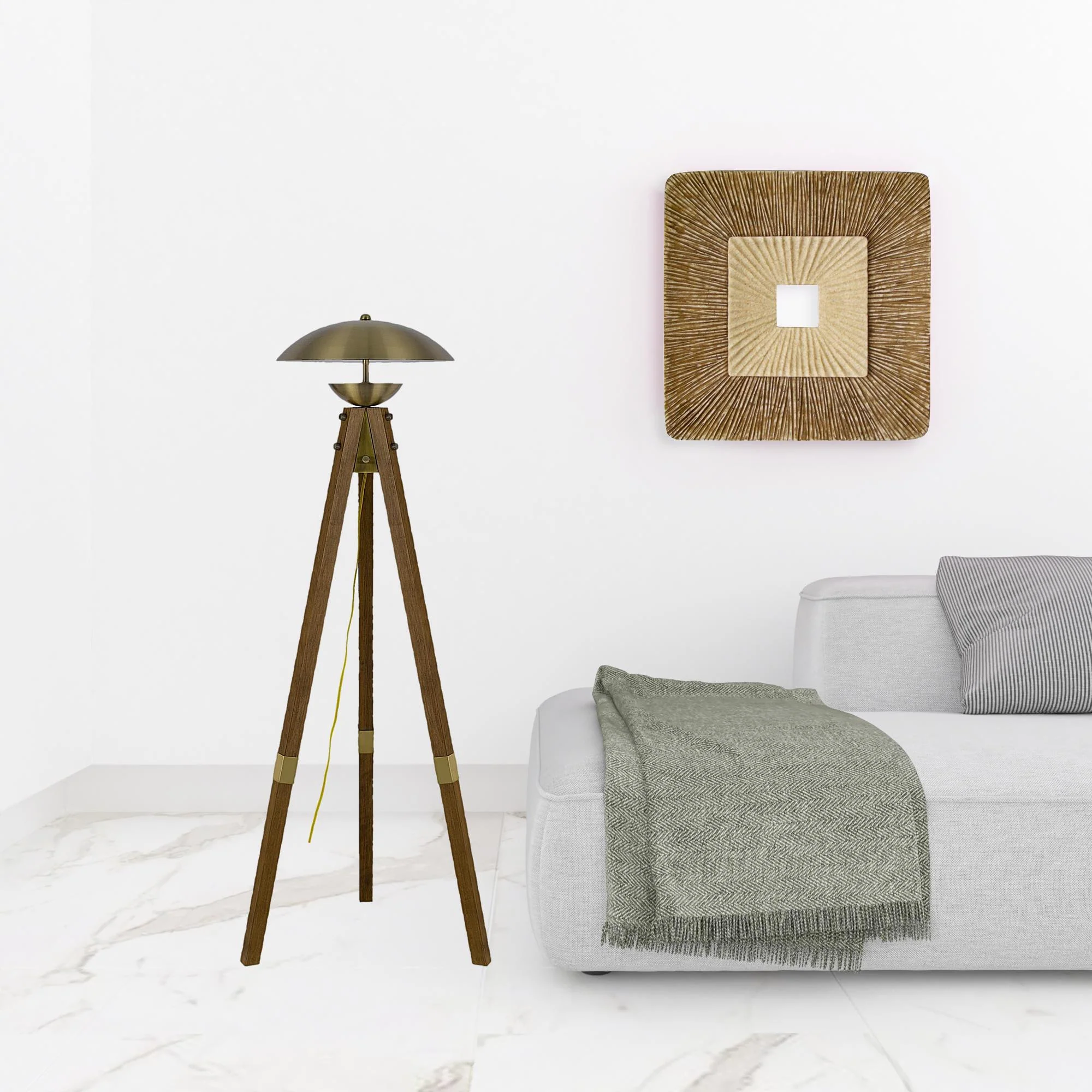 Brass Tripod Floor Lamp With Antiqued Brass Dome Shade By Homeroots - Image 2