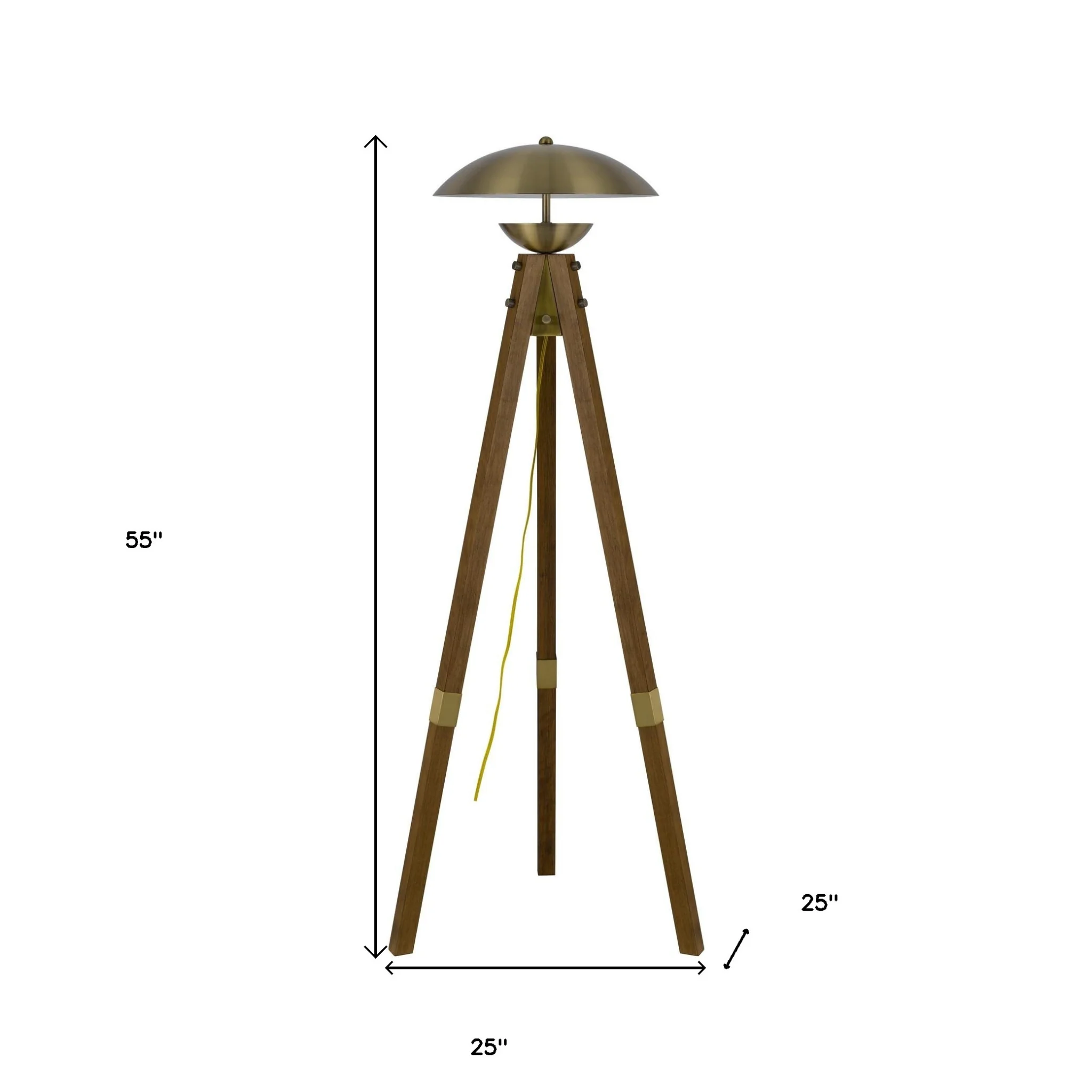 Brass Tripod Floor Lamp With Antiqued Brass Dome Shade By Homeroots - Image 3