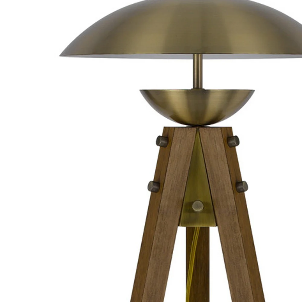Brass Tripod Floor Lamp With Antiqued Brass Dome Shade By Homeroots - Image 4