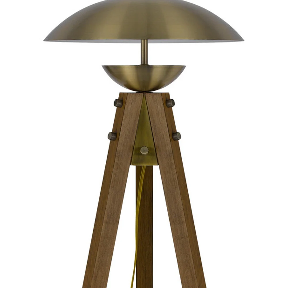 Brass Tripod Floor Lamp With Antiqued Brass Dome Shade By Homeroots - Image 5