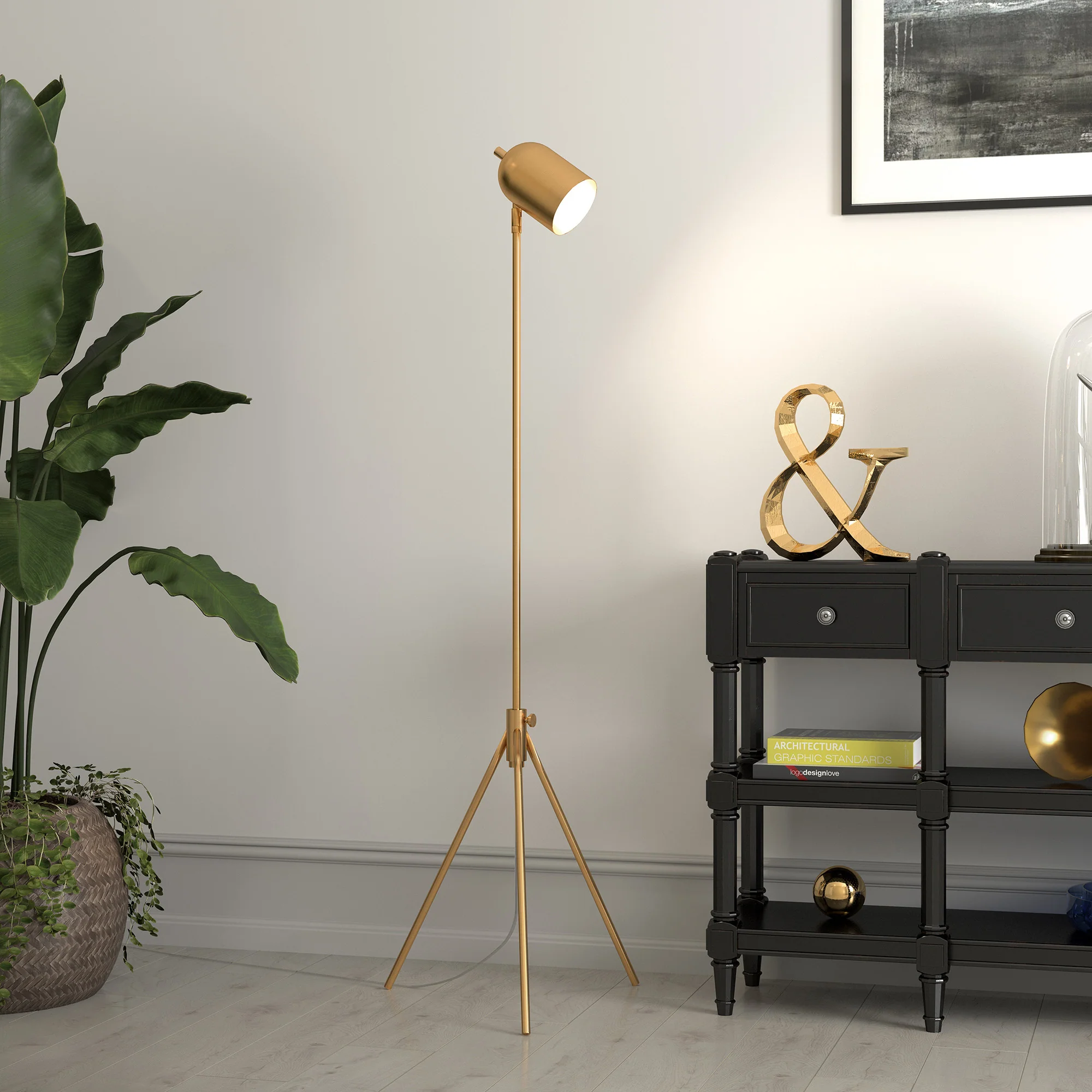 Brass Tripod Floor Lamp With Brass Dome Shade By Homeroots - Image 2