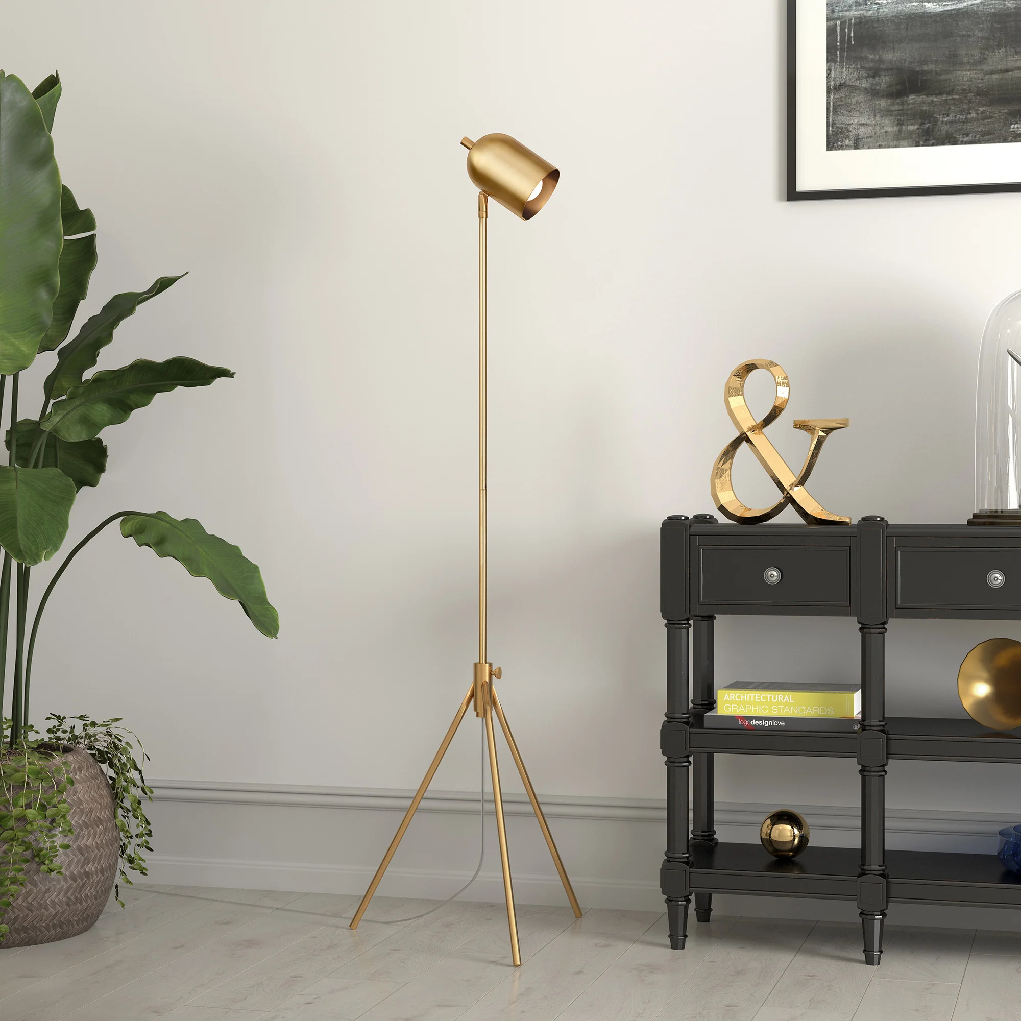 Brass Tripod Floor Lamp With Brass Dome Shade By Homeroots - Image 6