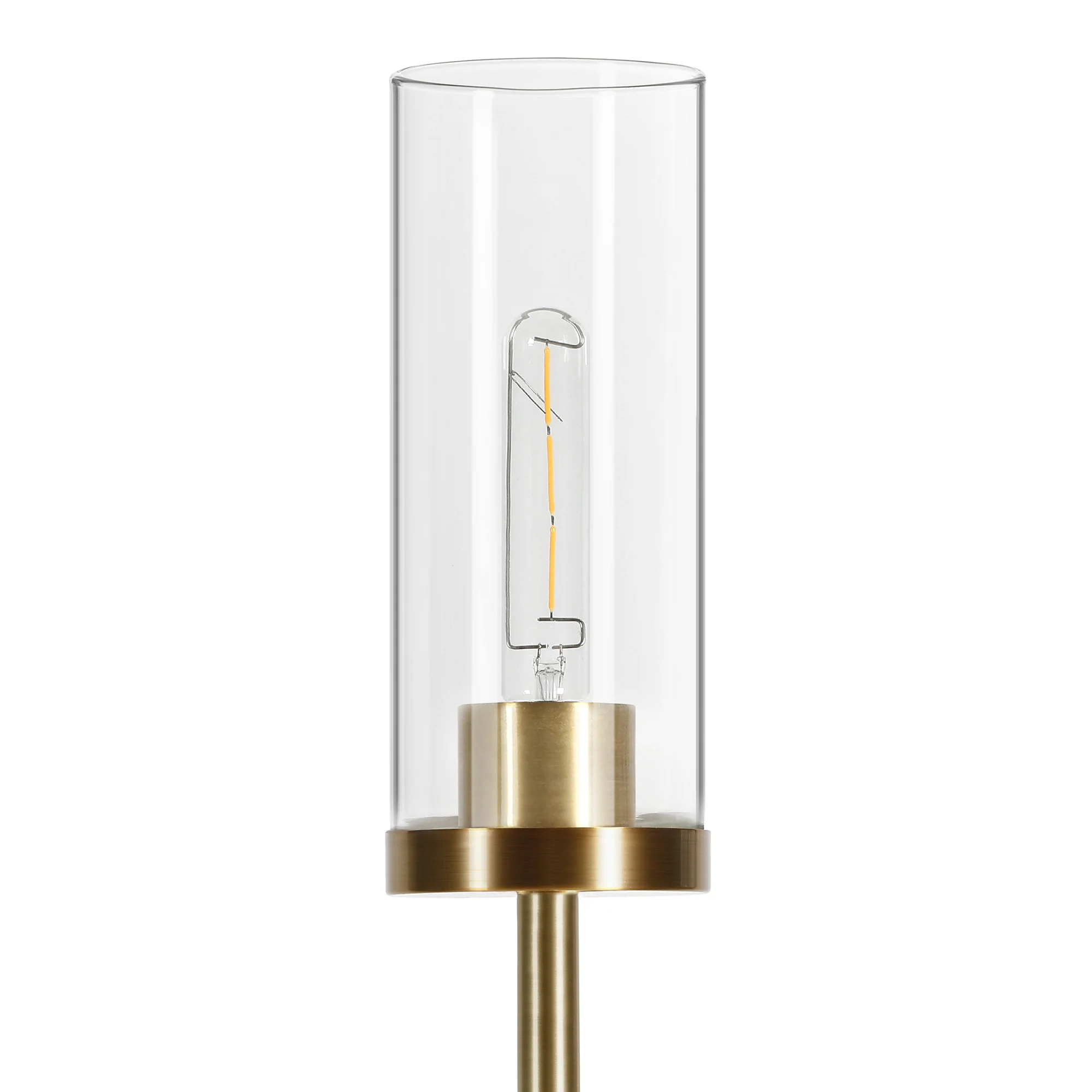 Brass Two Light Torchiere Floor Lamp With Clear Transparent Glass Drum Shade By Homeroots - Image 4