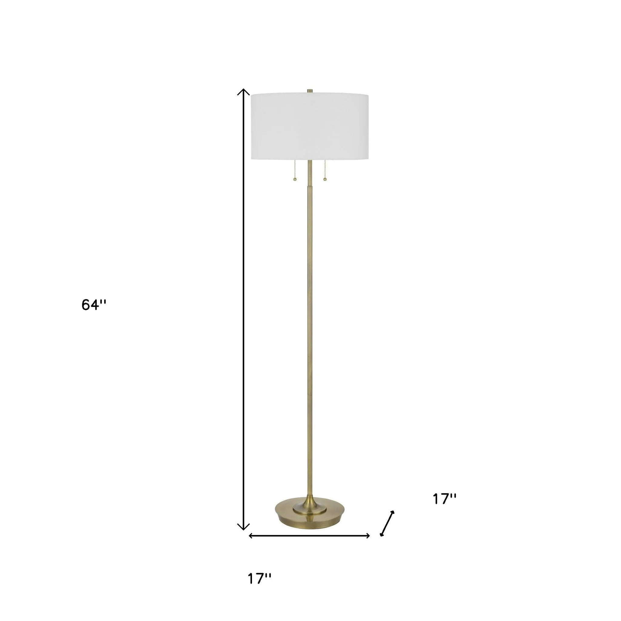 Brass Two Light Traditional Shaped Floor Lamp With White Rectangular Shade By Homeroots - Image 3
